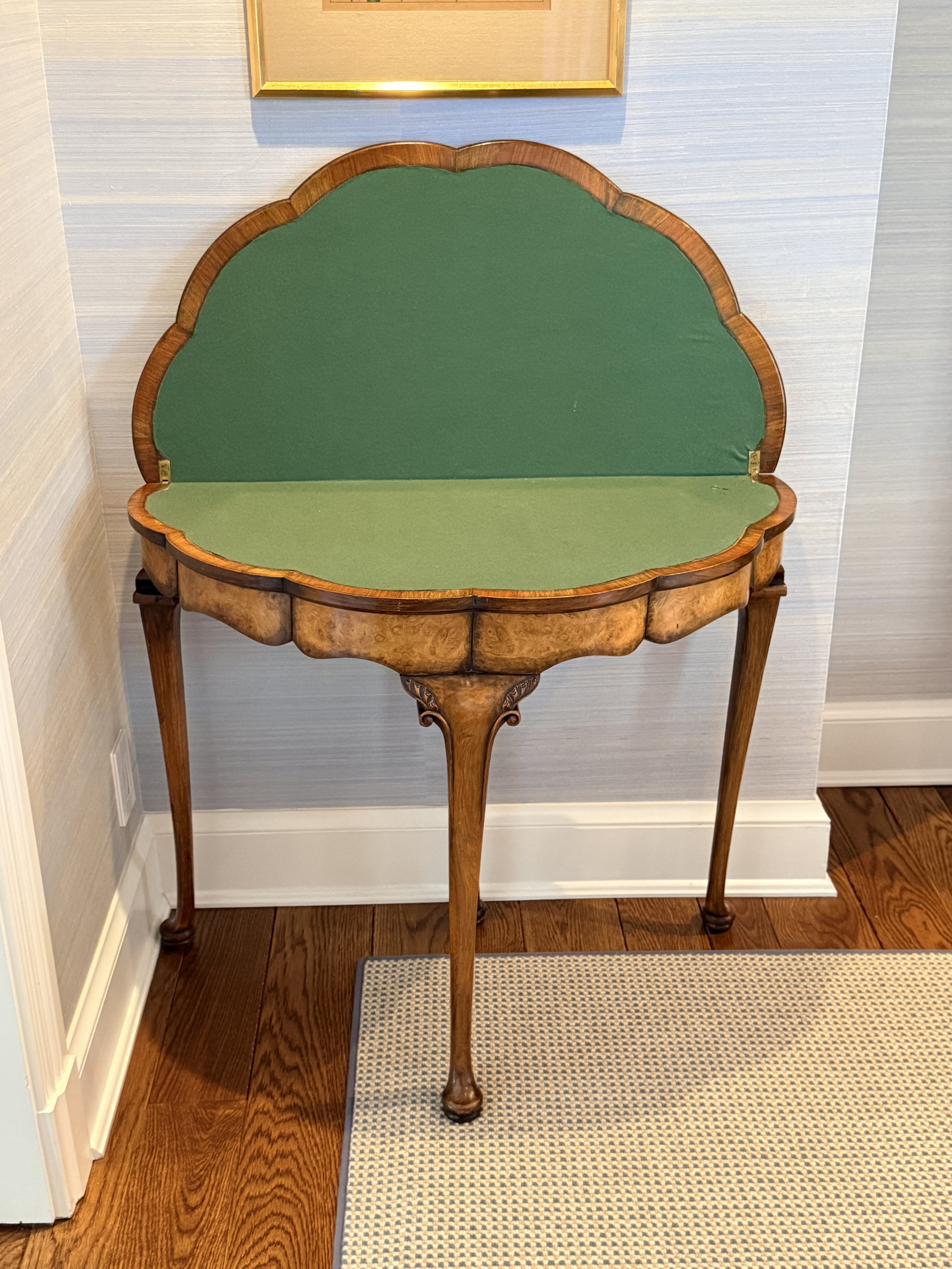 Queen Anne Scalloped Demilune Flip Top Game Table