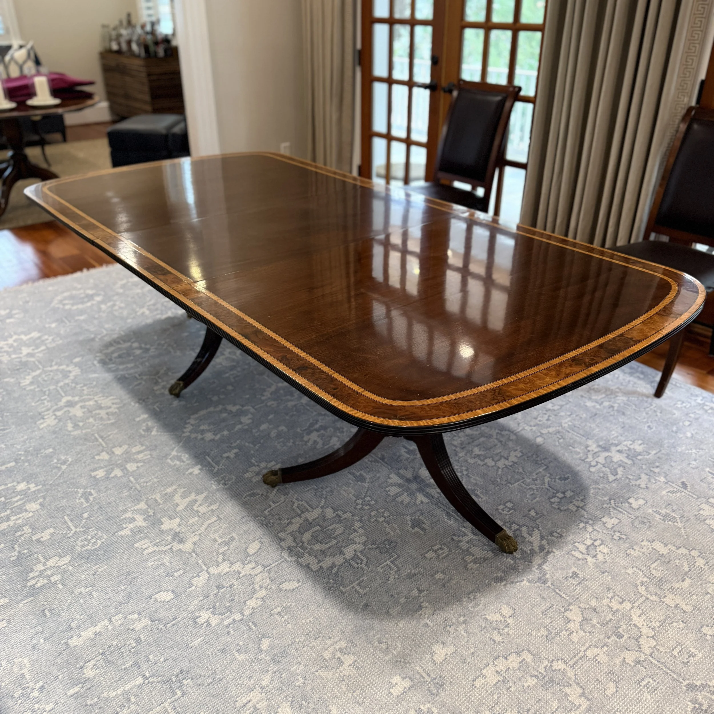 Antique Multi Banded Mahogany Double Pedestal Dining Table