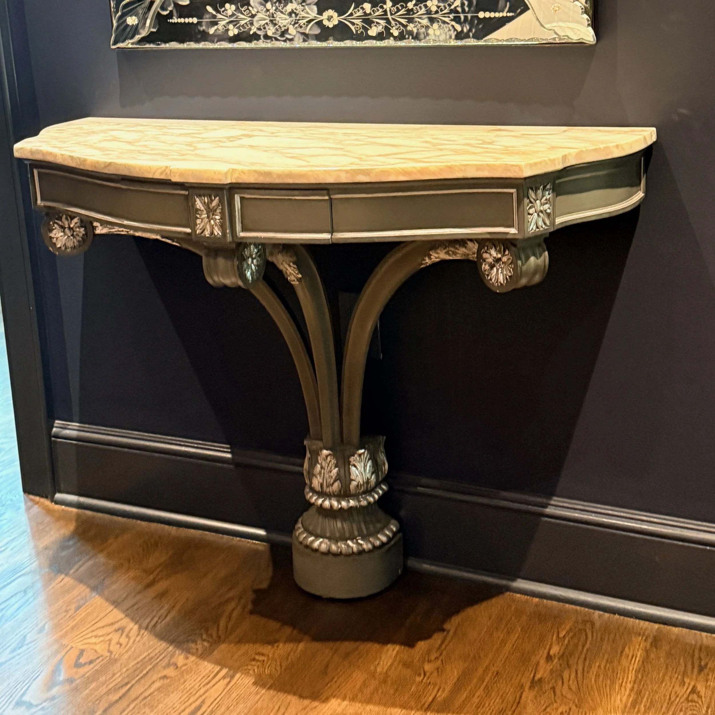 English Hollywood Regency Demilune Marble Top Console
