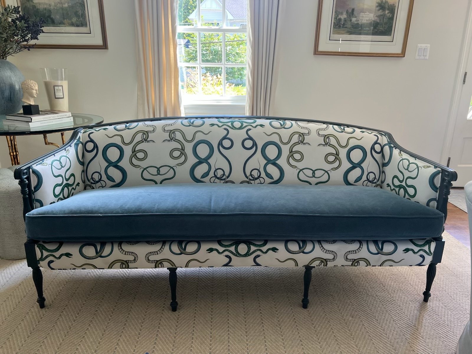 Sheraton Sofa with Schumacher Giove Upholstery
