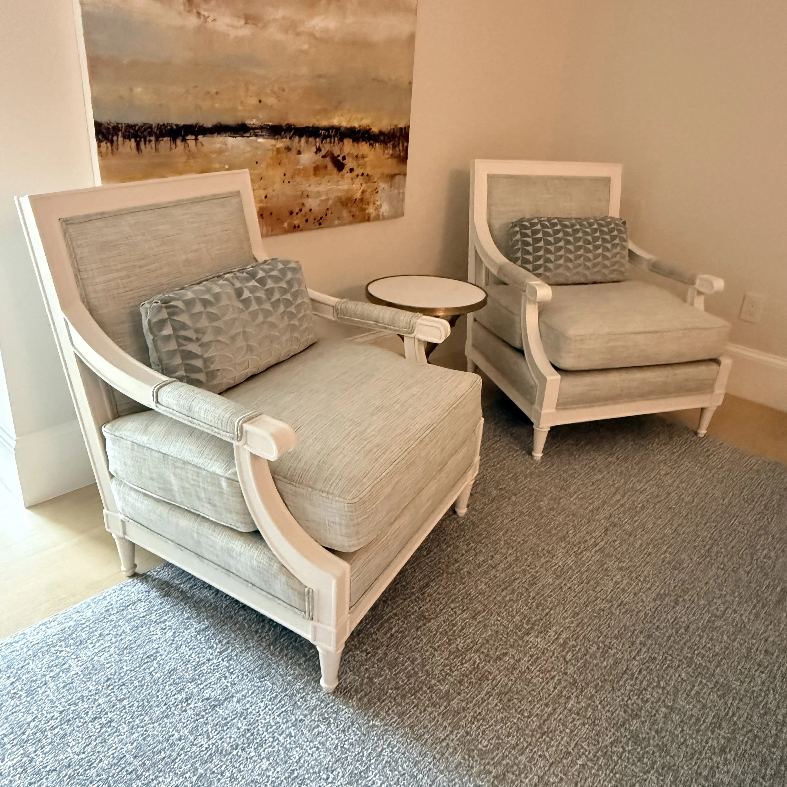 Pair of White Lacquered Framed Armchairs