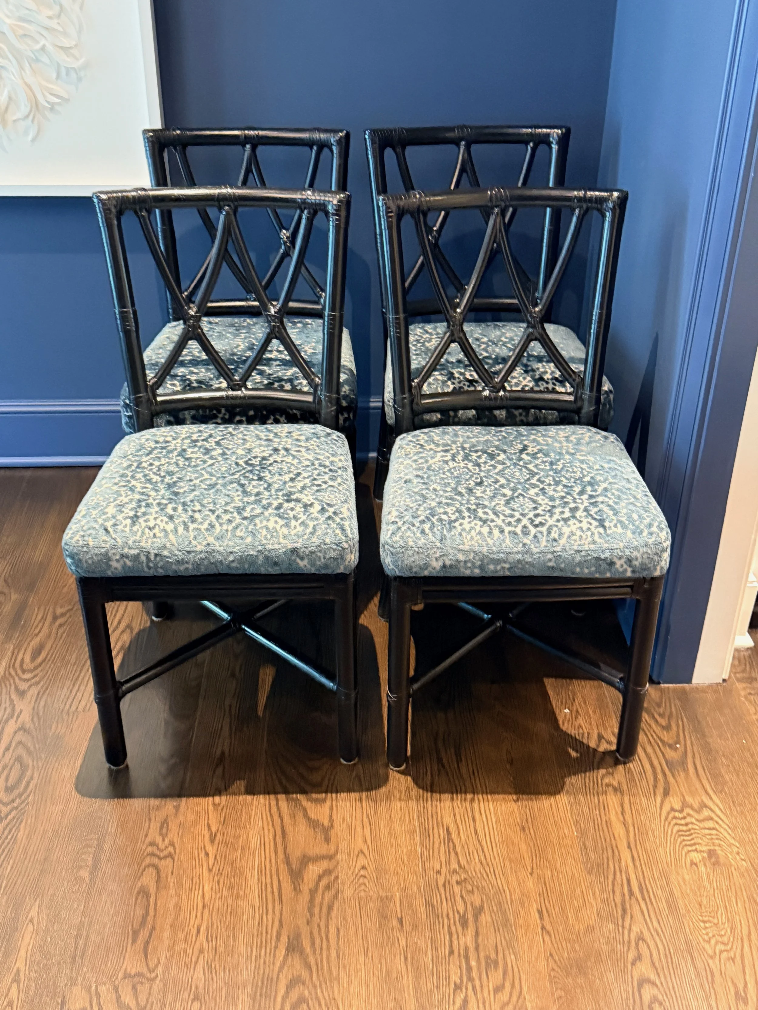 Set of 4 Painted McGuire Chairs with Custom Cushions