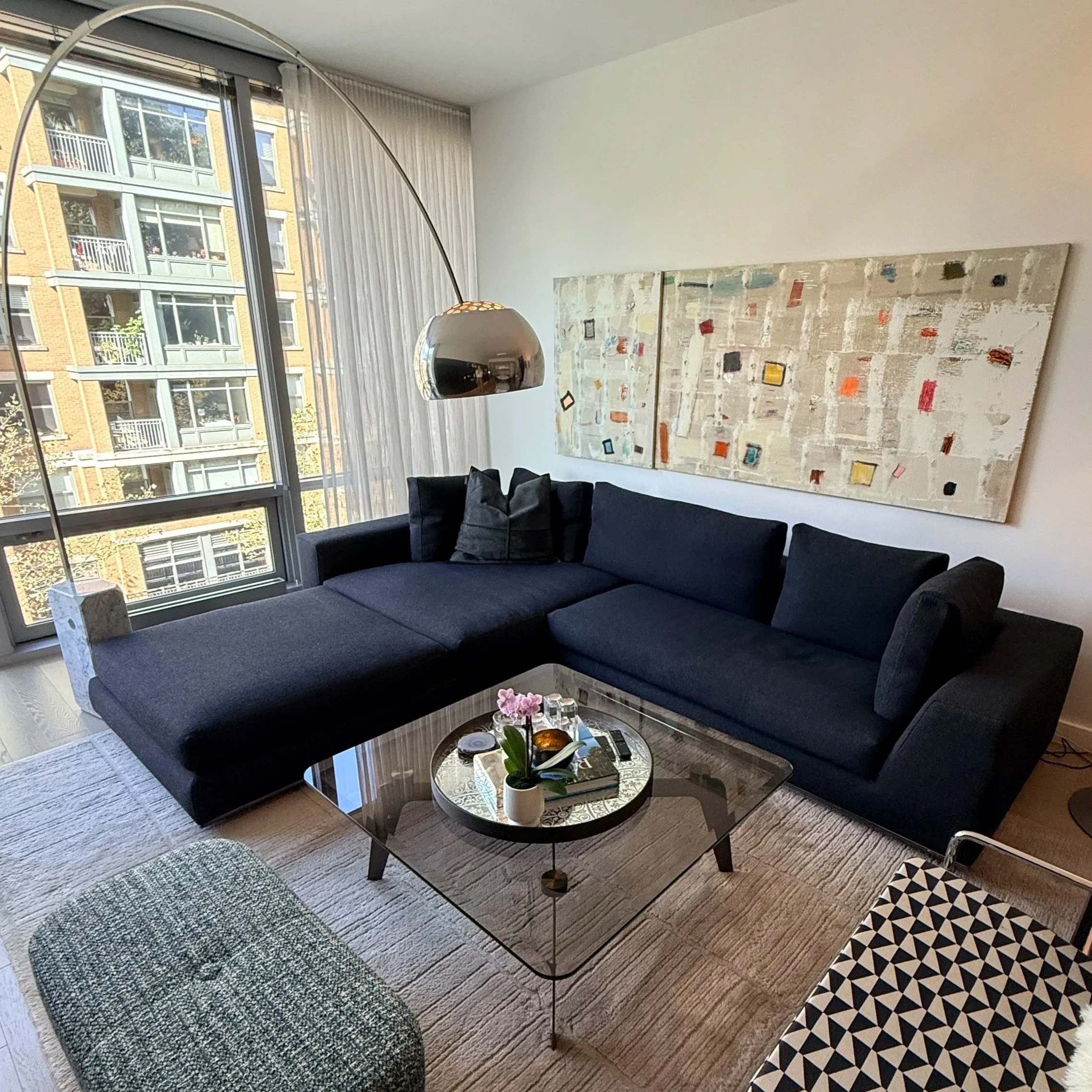 Minotti Two Piece Sectional with Ottoman