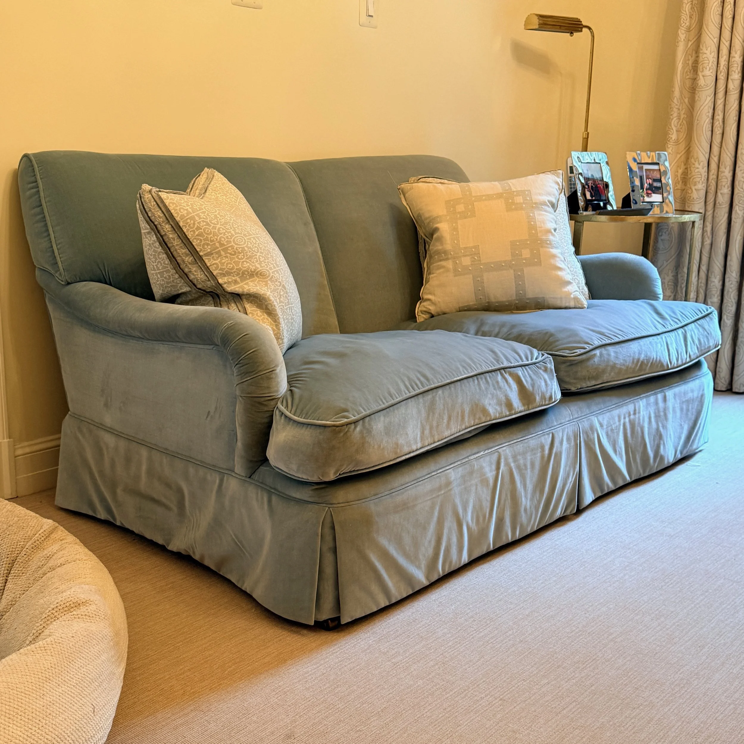 Two Seat Down Sofa with Colefax and Fowler Velvet Upholstery
