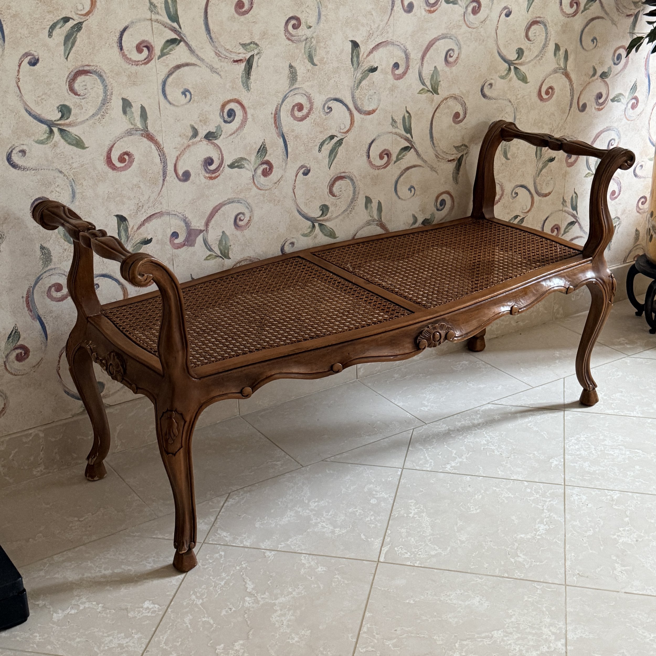 French Provincial Cane Bench