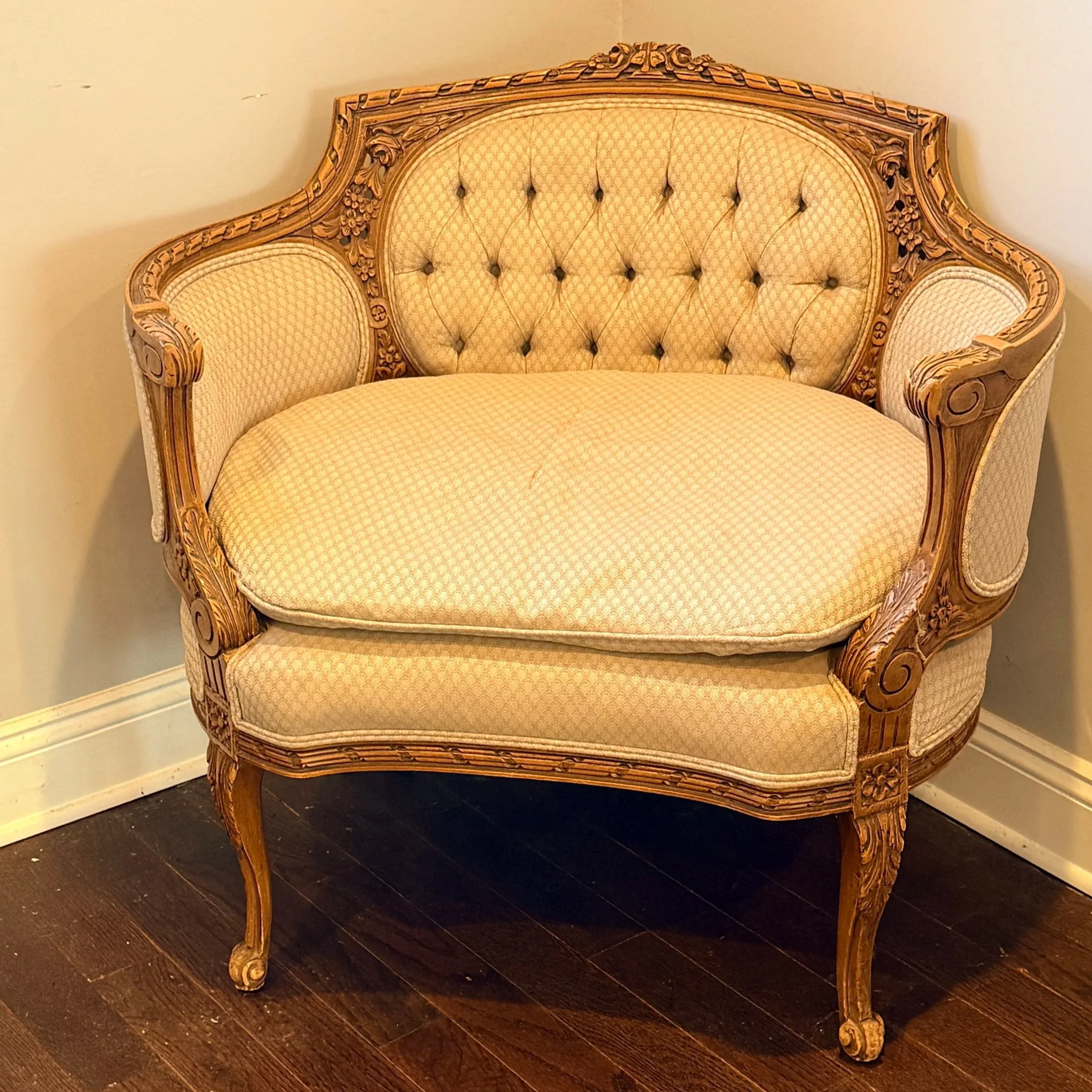 Antique Louis XVI Carved Petite Love Seat
