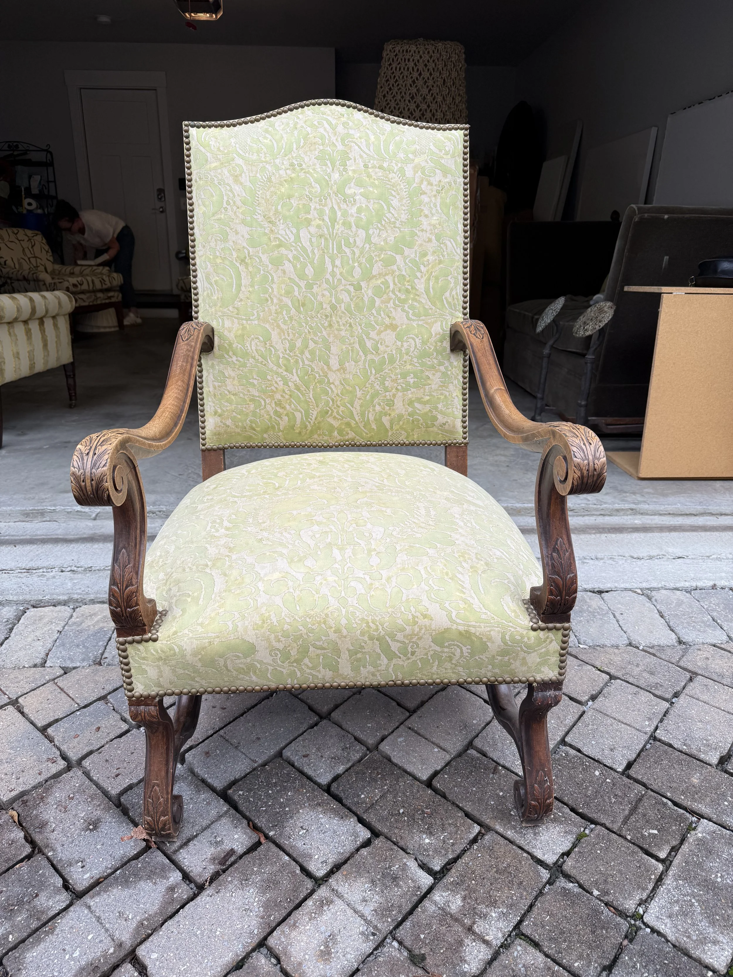 Antique Os de Mouton Chair in Green Fortuny Fabric - NASHVILLE