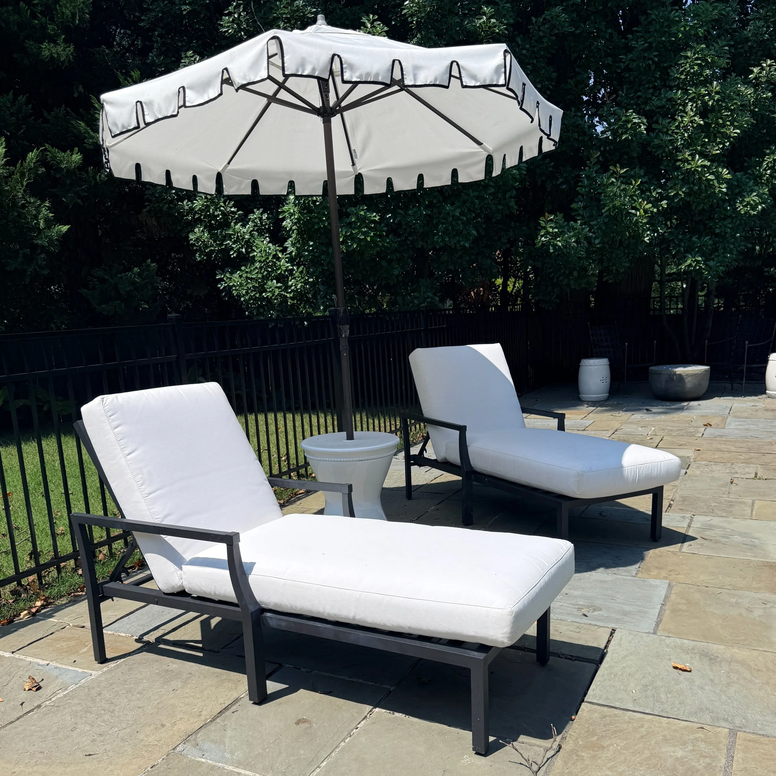 Pair of Arhaus Montego Outdoor Lounge Chairs with Cushions 