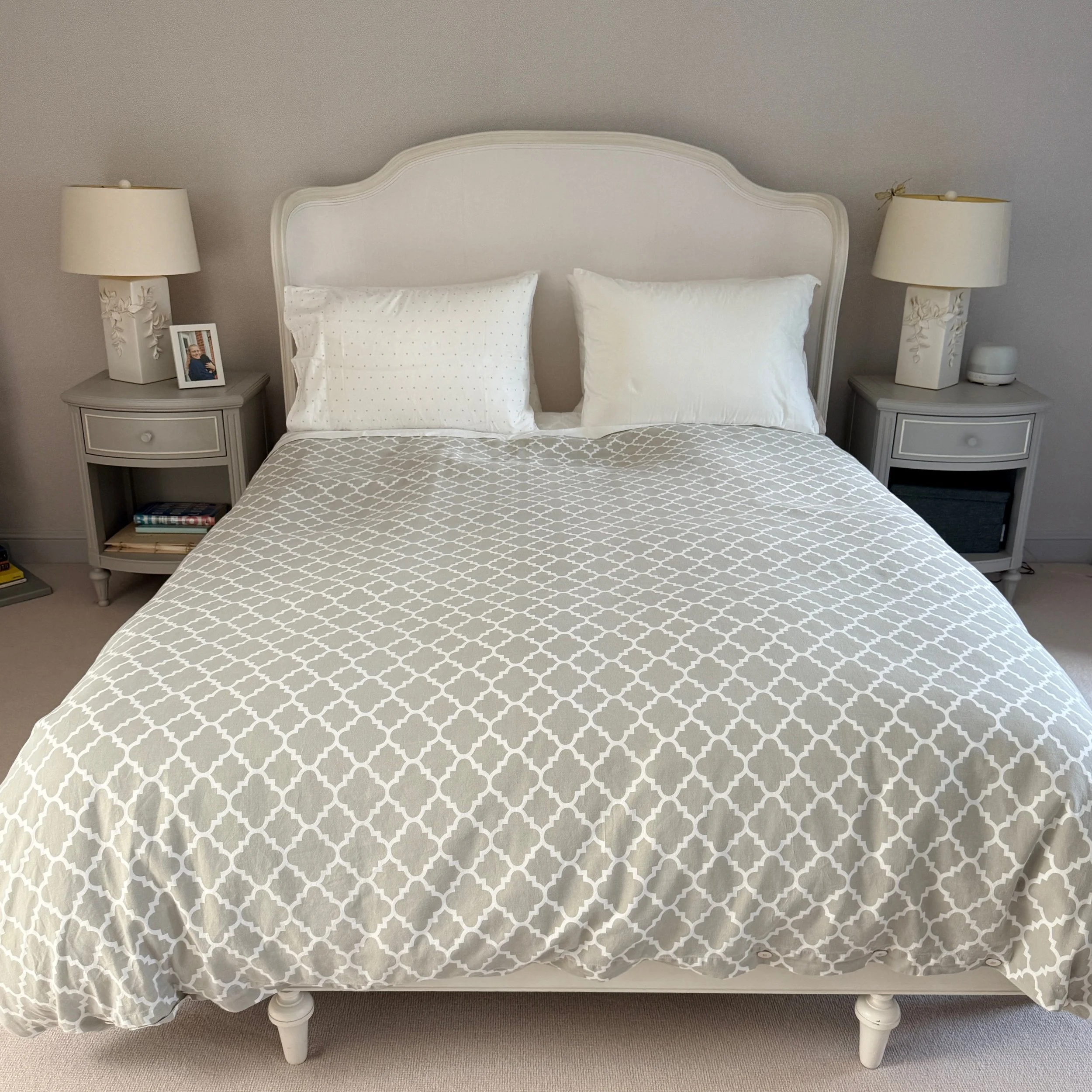 RH Juliet Upholstered Queen Bed, Nola Dresser and Nola Nightstands