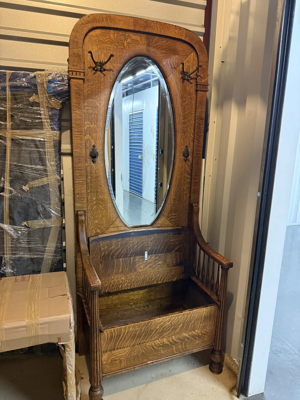 Antique Hall Tree with Mirror and Storage Bench — GoneGirl