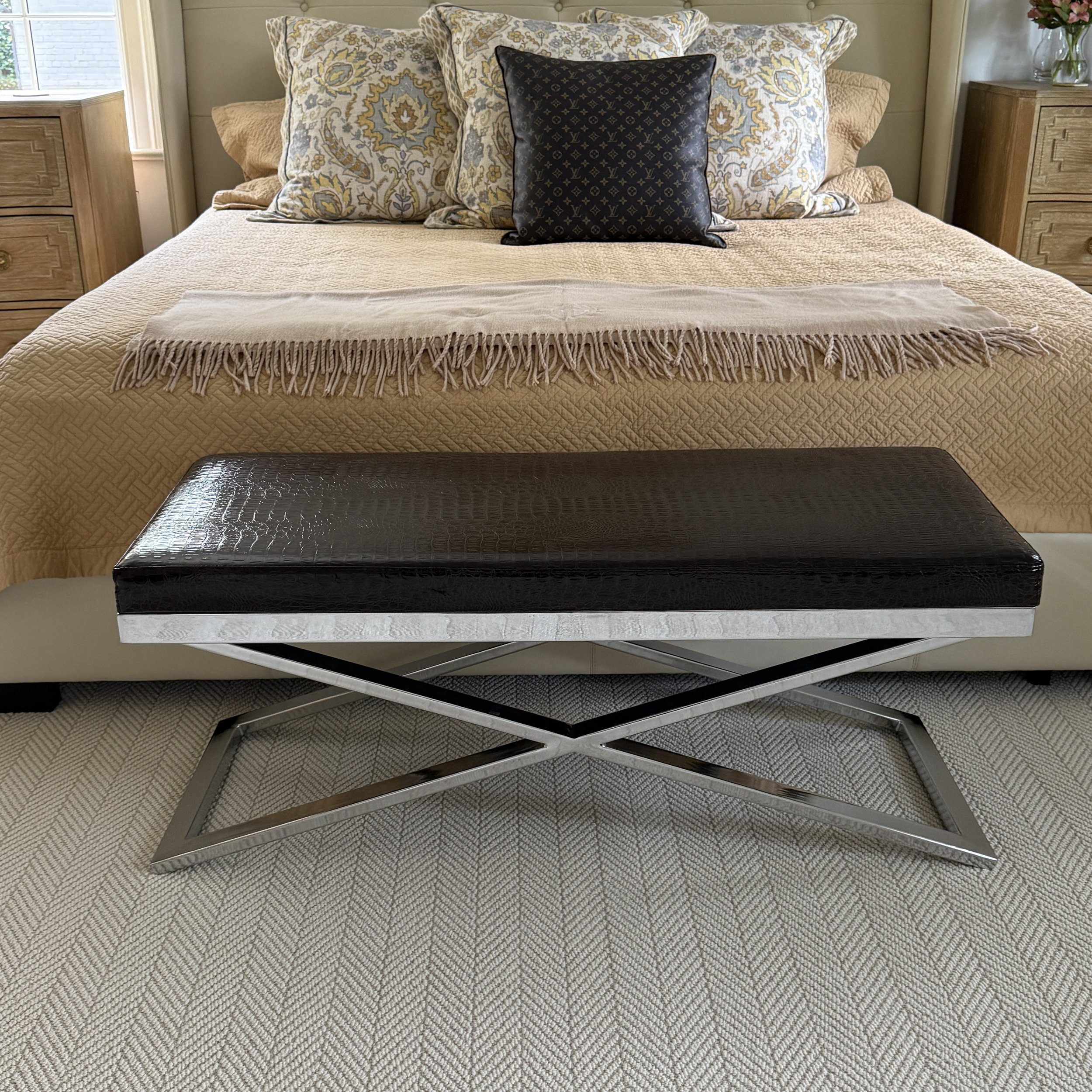 Faux Croc Modern X-Base Bench