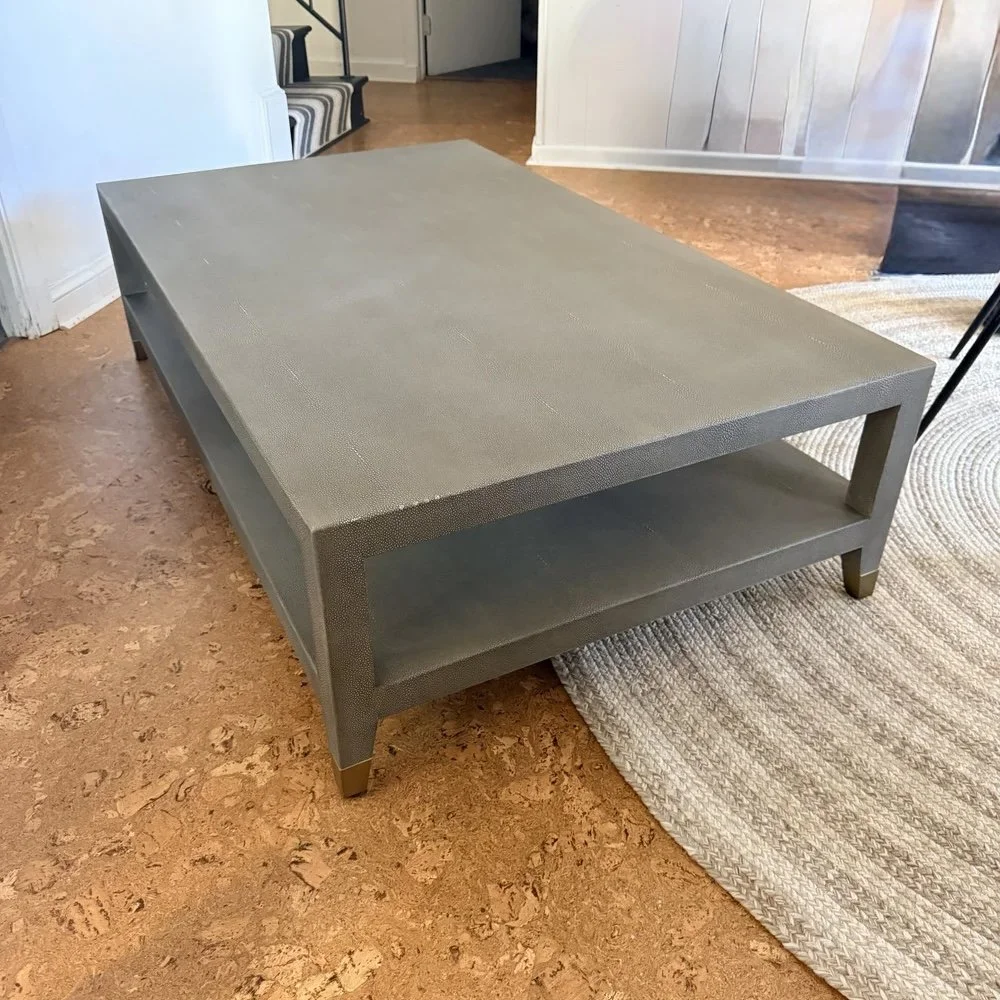 New Restoration Hardware Graydon Shagreen Coffee Table with Brass Feet 