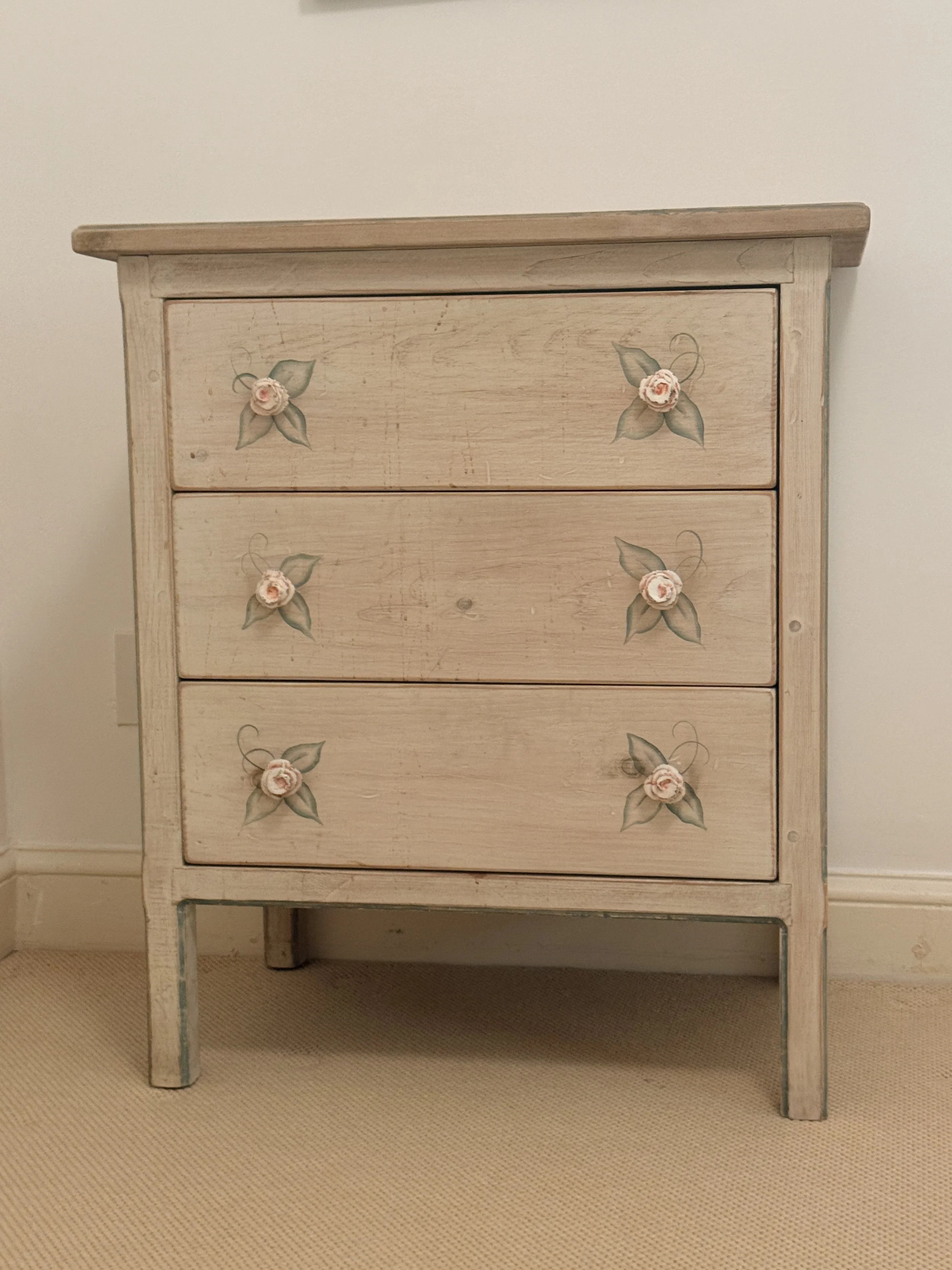 Vintage White-Washed Rose Dresser