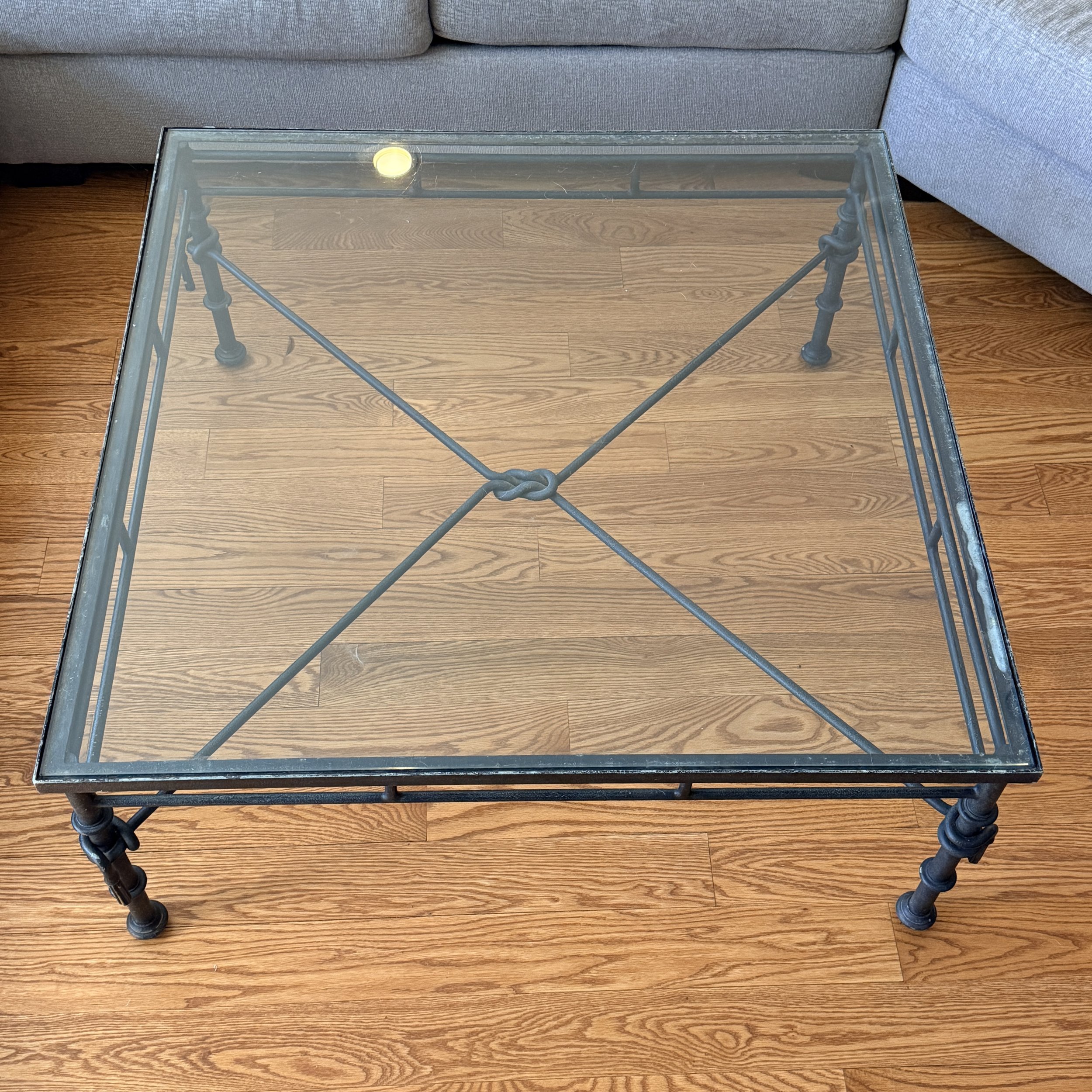 Giacometti Style Iron and Glass Cocktail Table