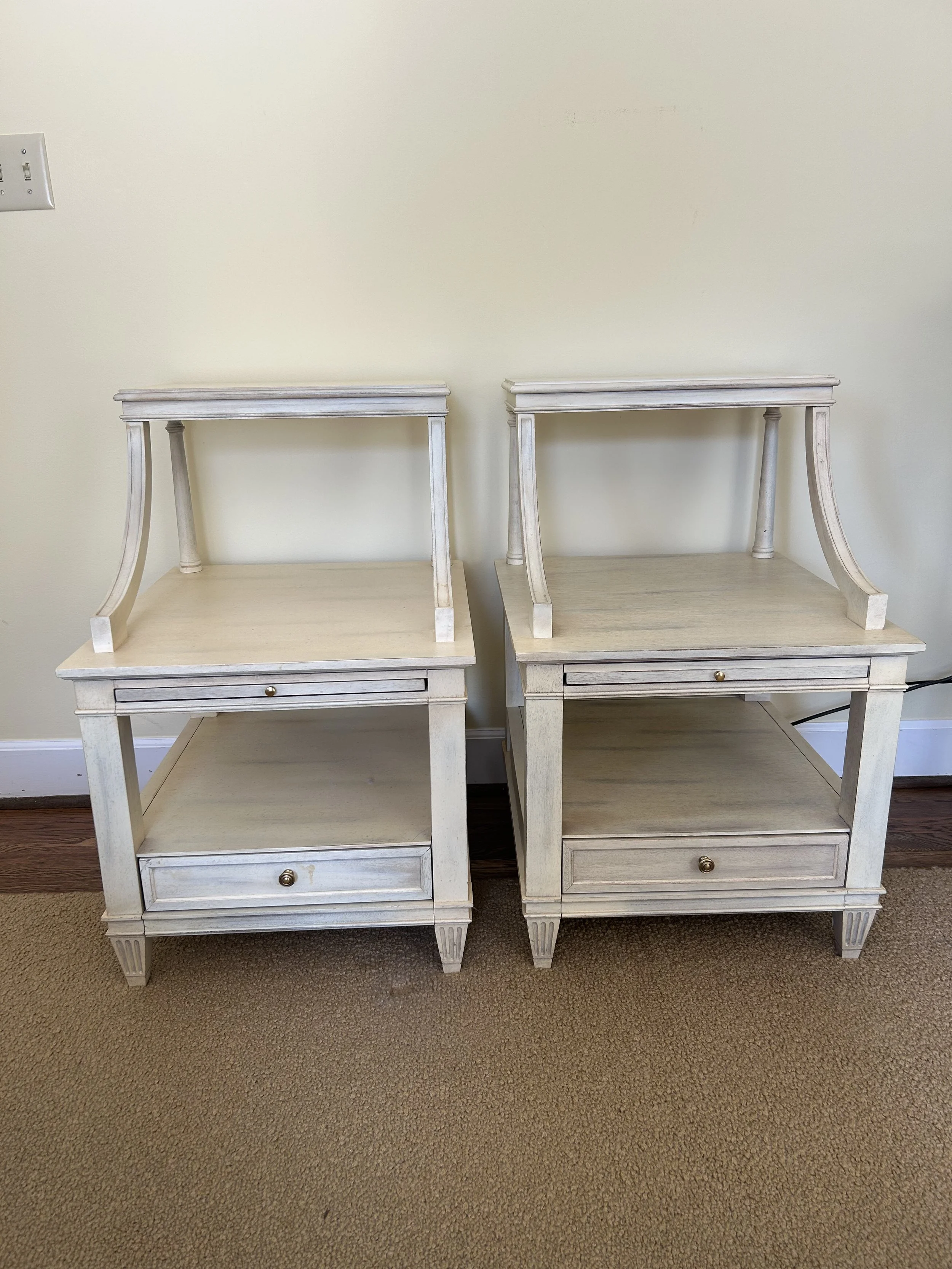 Pair of Modern Cream Painted Wood Two-Tier Night Tables - NASHVILLE