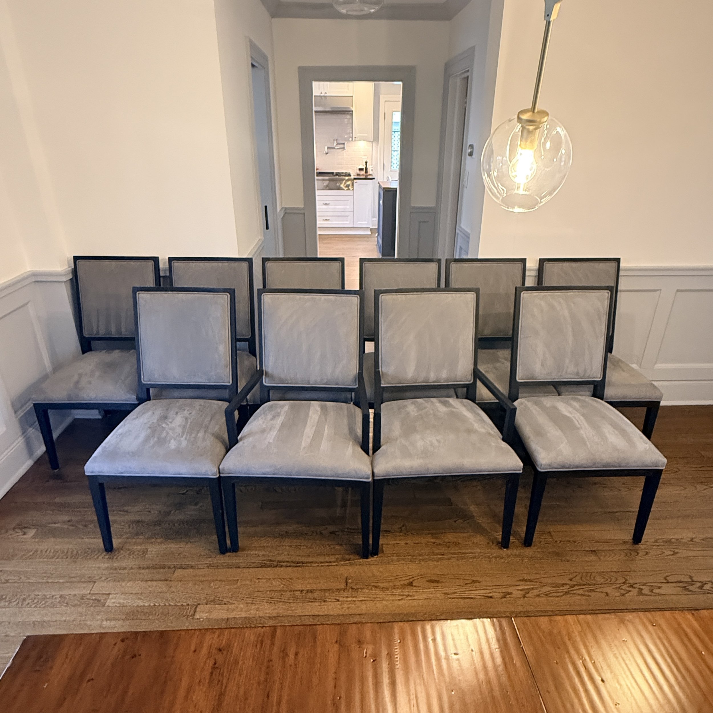 Set of 10 RH French Contemporary Leather Dining Chairs