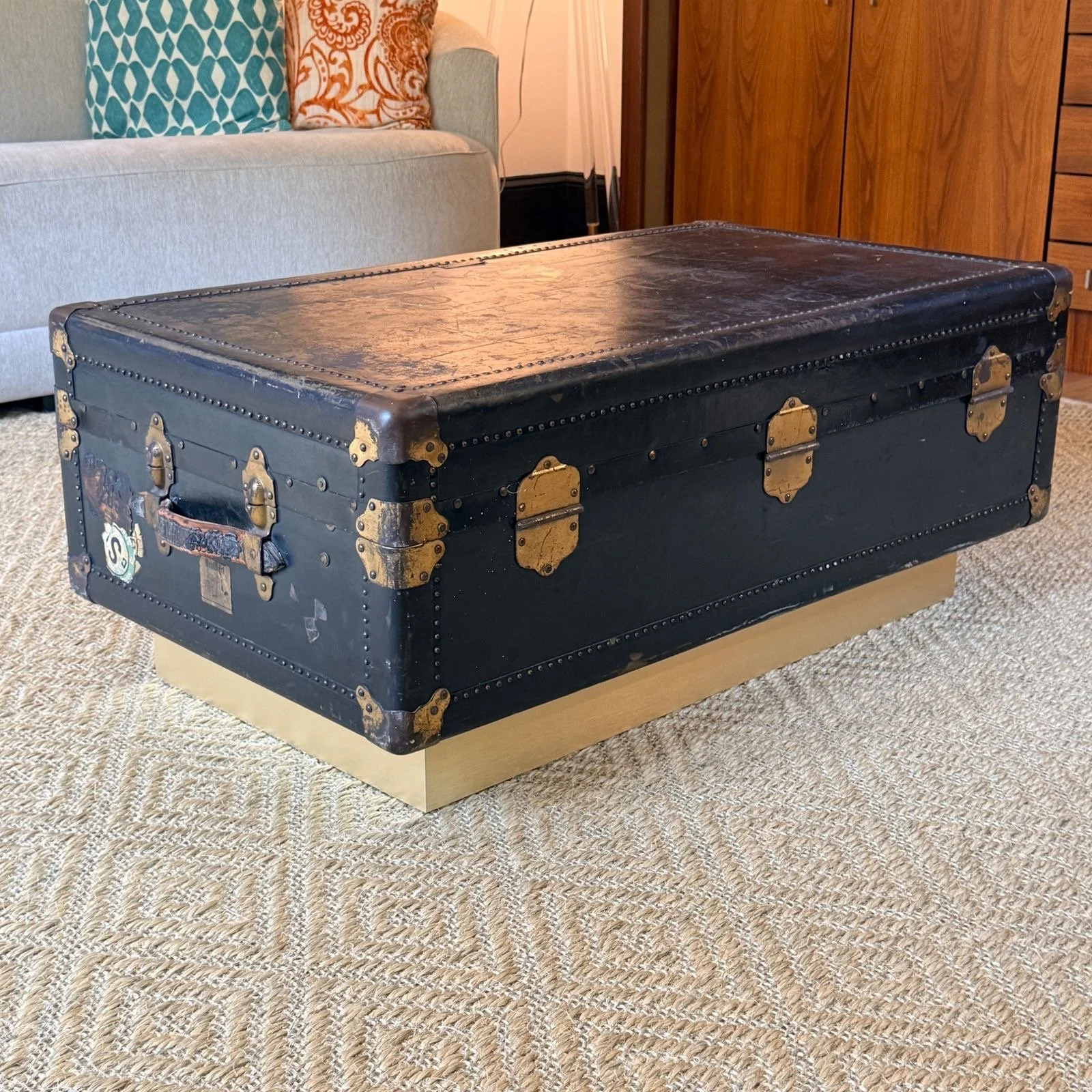 Vintage R.L. Macy Steamer Trunk on Base