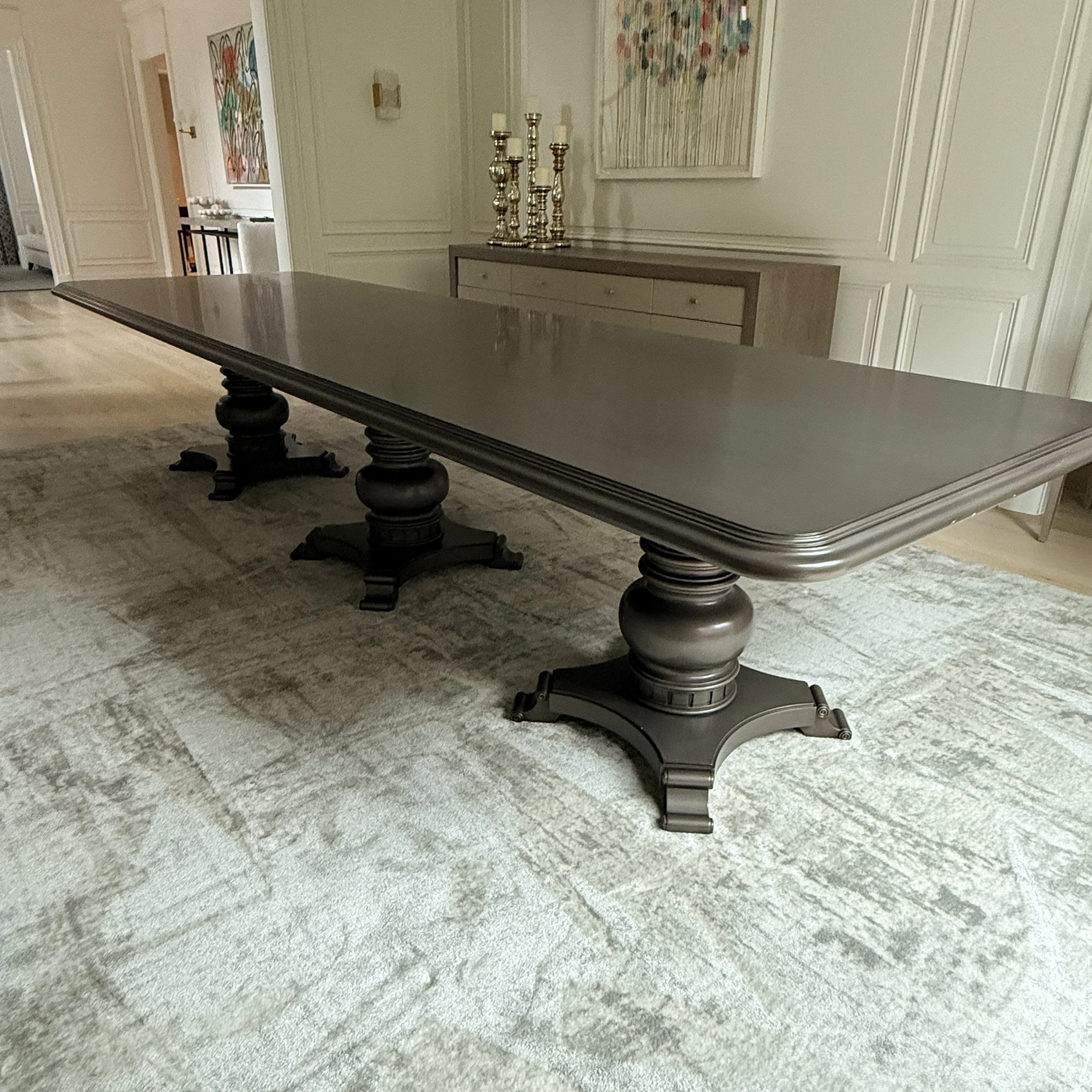 Exceptionally Long Three Pedestal Dining Table
