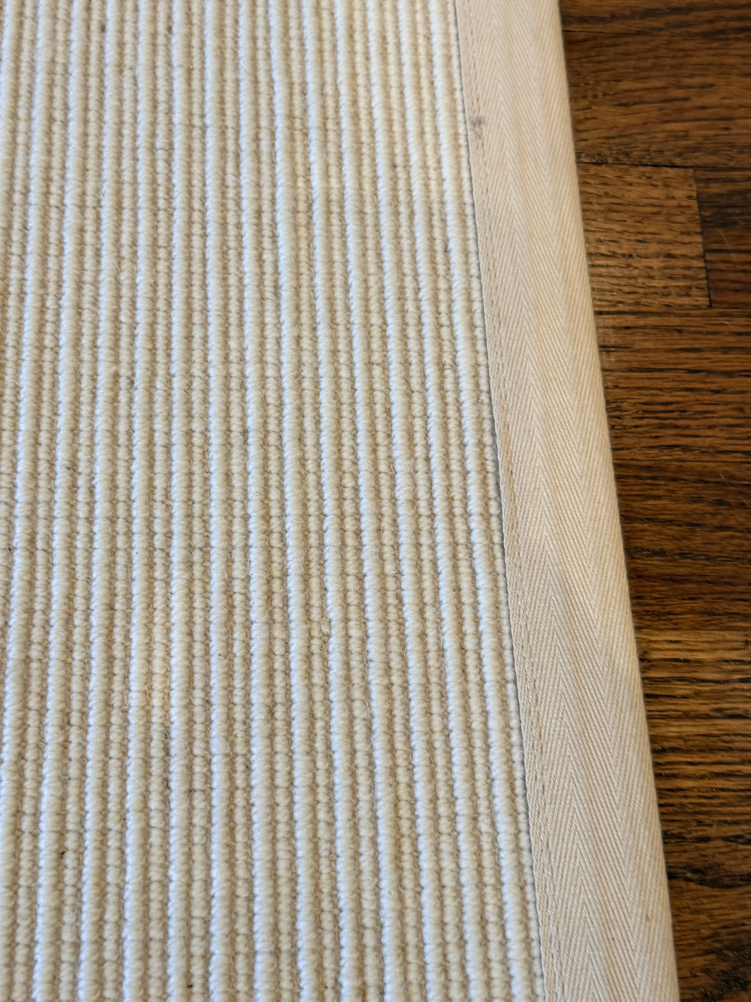 Large Wool Tonal Strip Bound Carpet-  12’ 10” x 11’ 9.5”