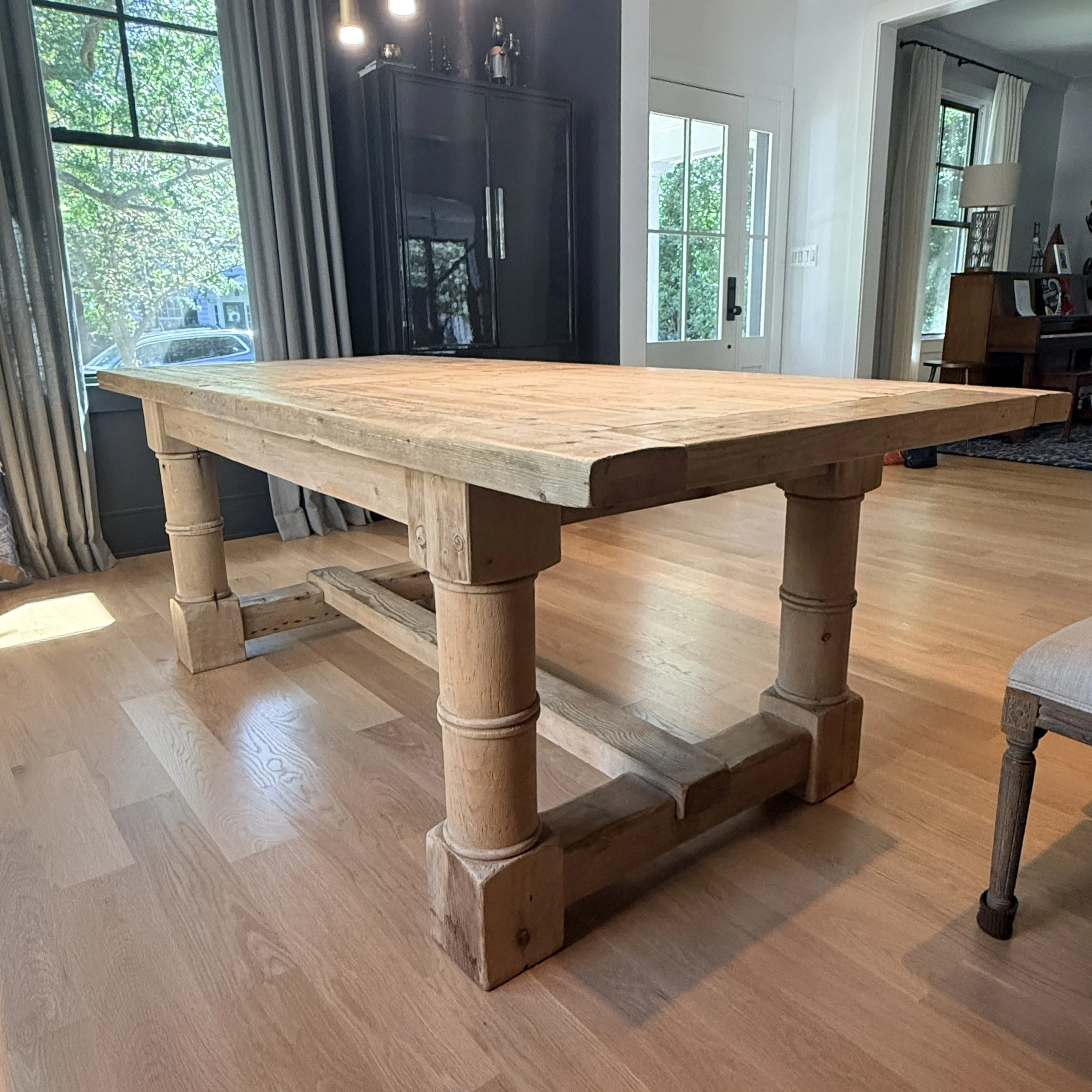 RH Salvaged Wood Gun Barrel Extension Dining Table