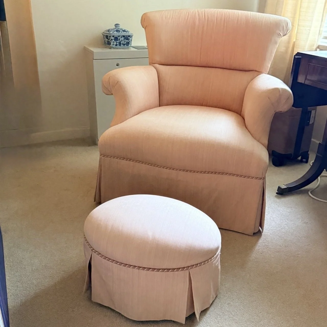 Brunschwig & Fils Skirted Chair and Ottoman