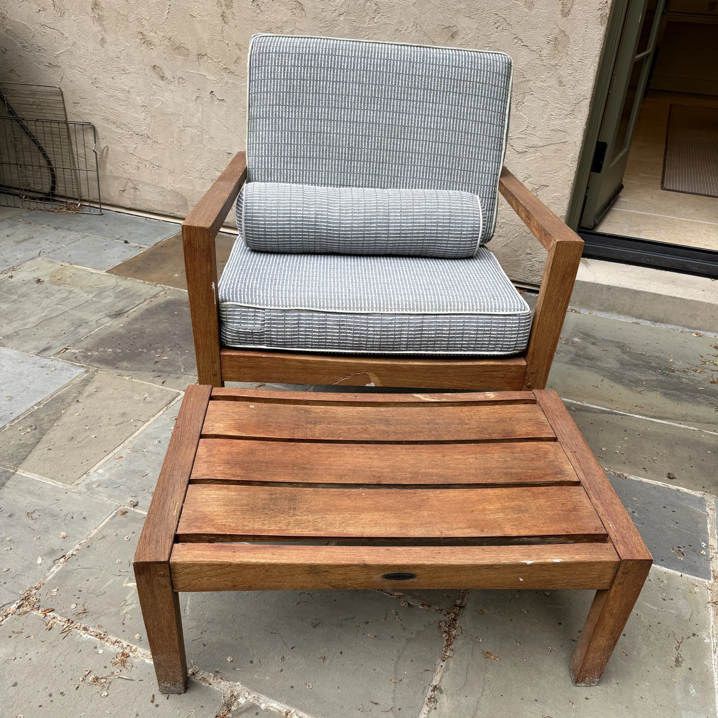 Crate and Barrel Regatta Teak Lounge Chair and Ottoman