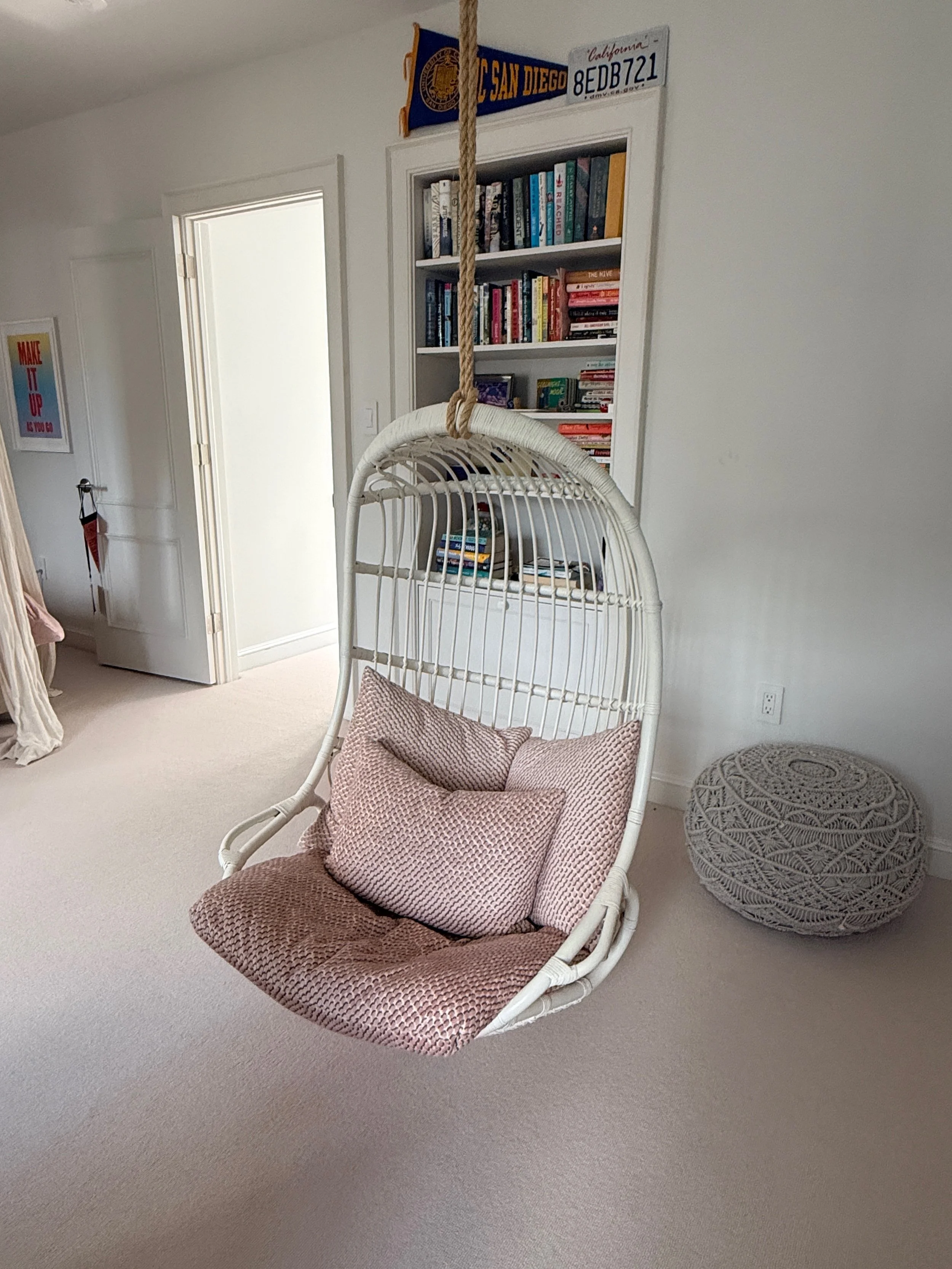 Serena and Lily Hanging Rattan Chair with Custom Kate Spade Cushions