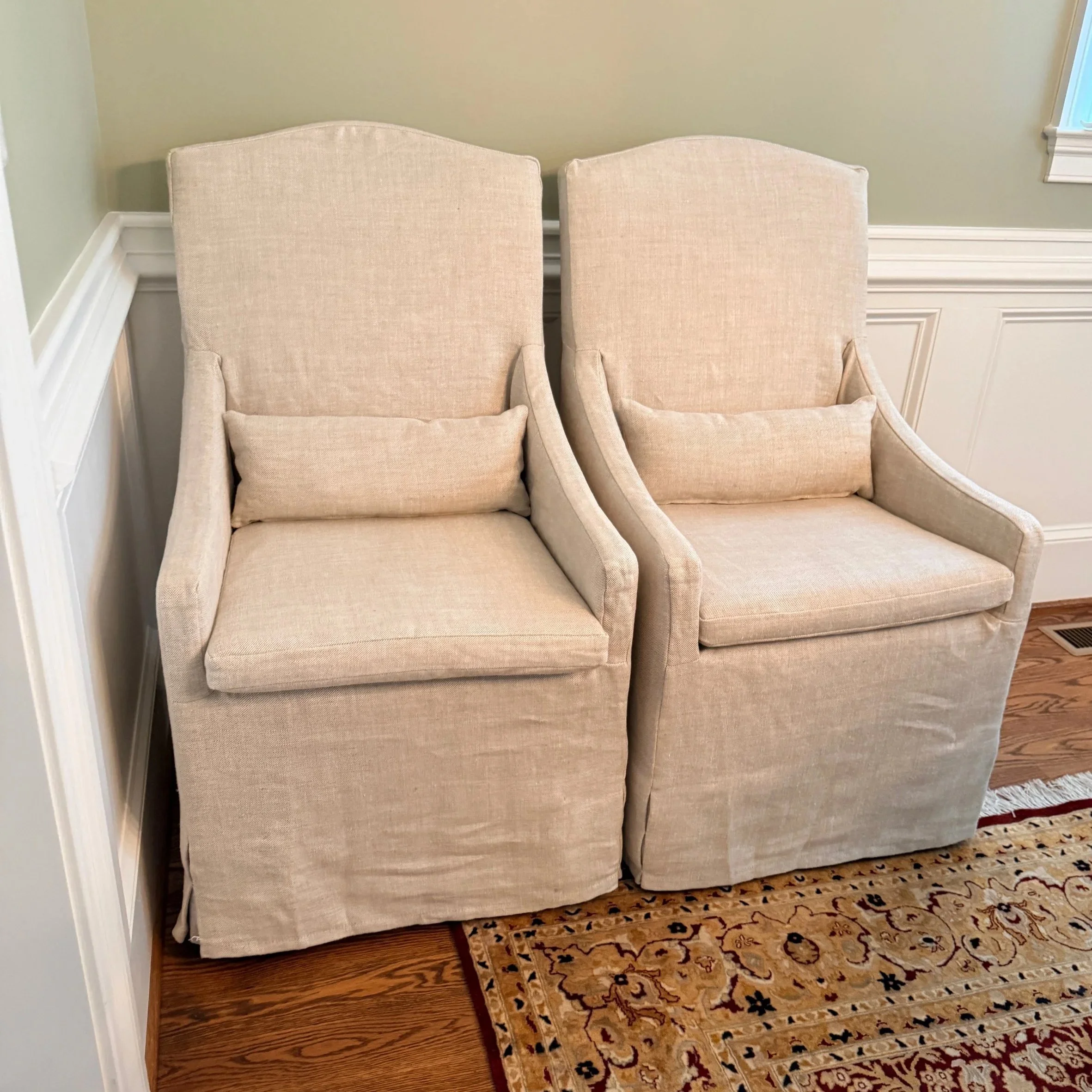 Pair of RH Belgian Linen Slope Arm Chairs 