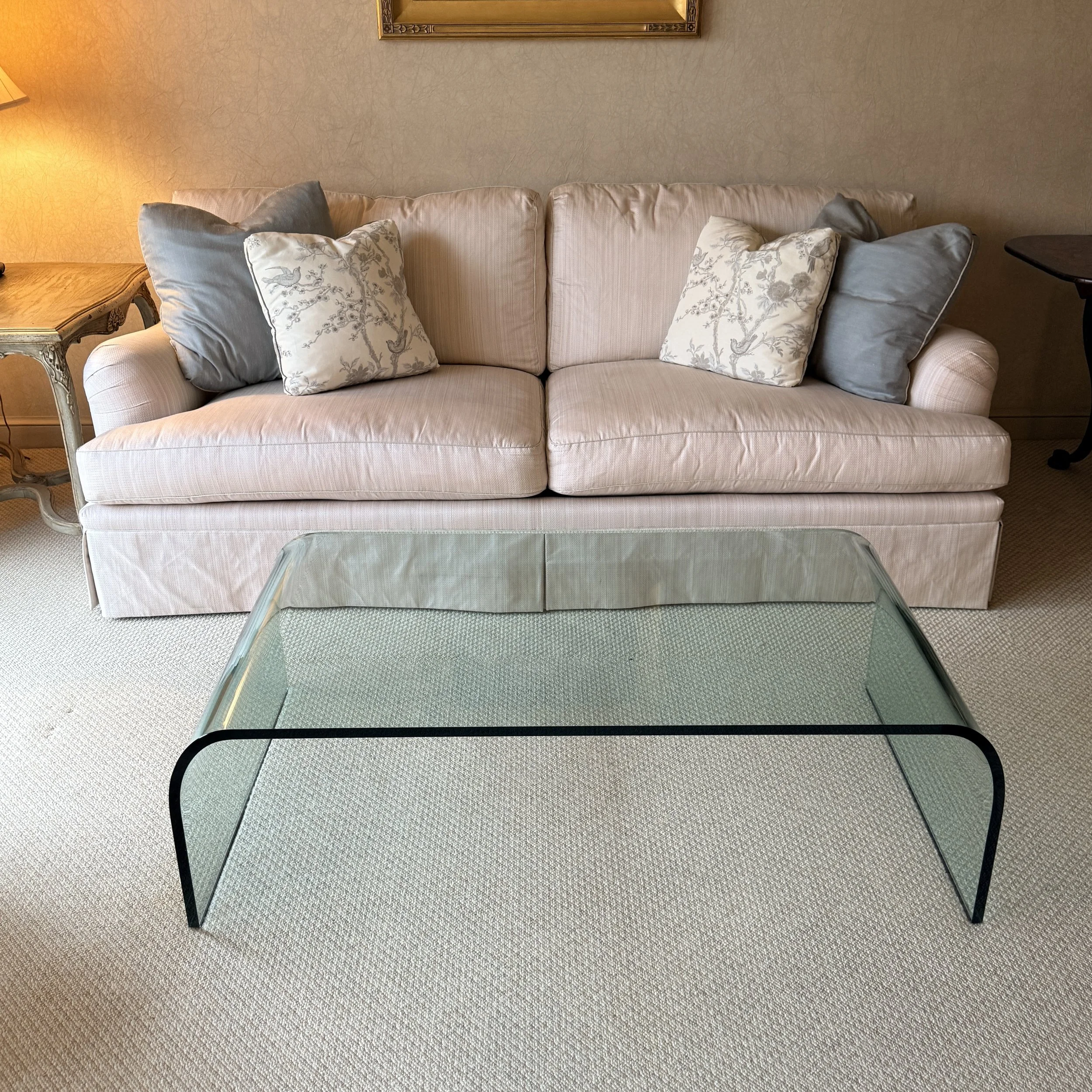 PAIR Pale Pink Skirted Sofas