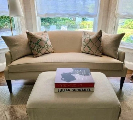 Upholstered Settee, Ottoman & Designer Pillows - RICHMOND