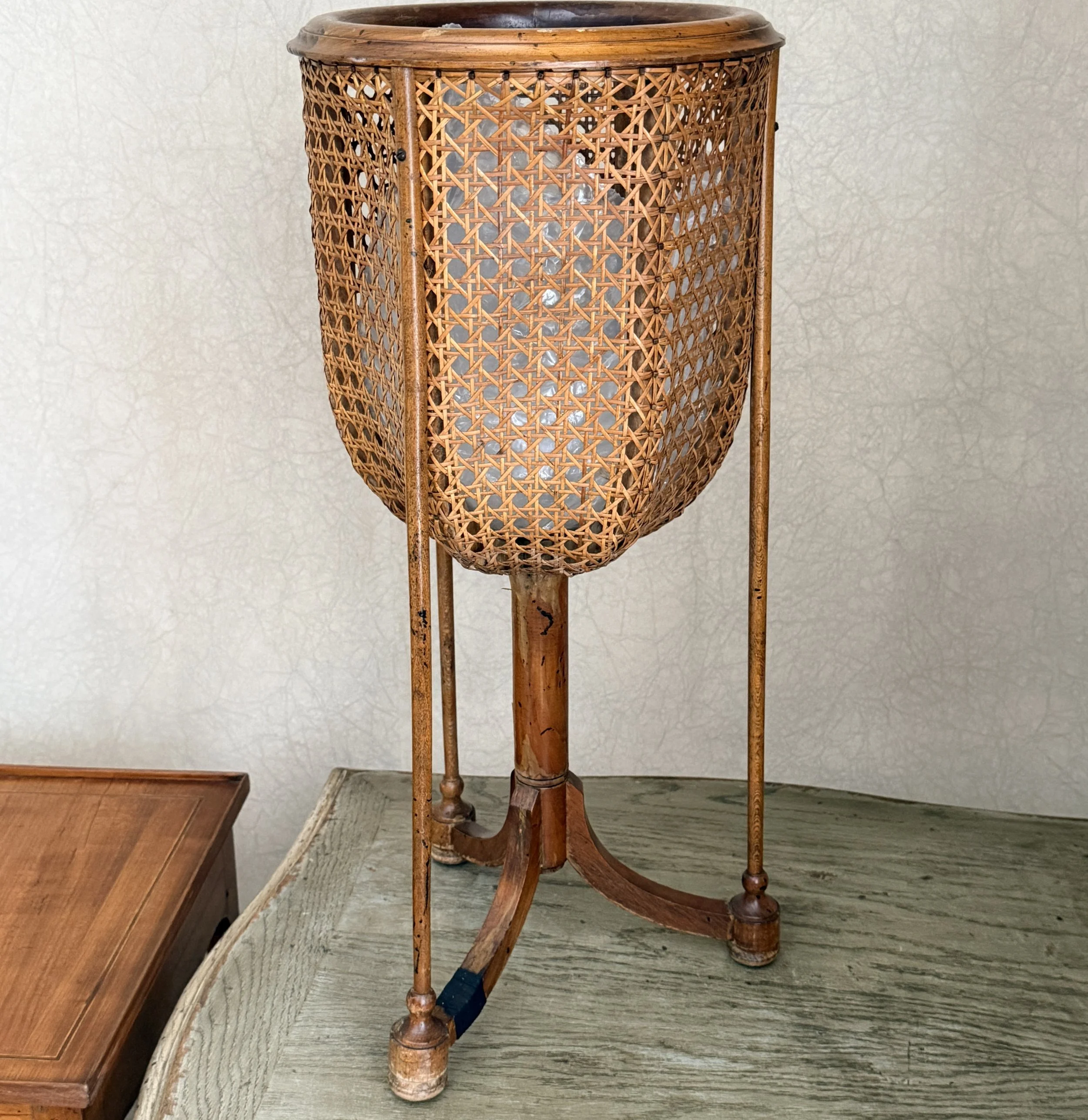 Vintage Plant Stand with Cane Basket