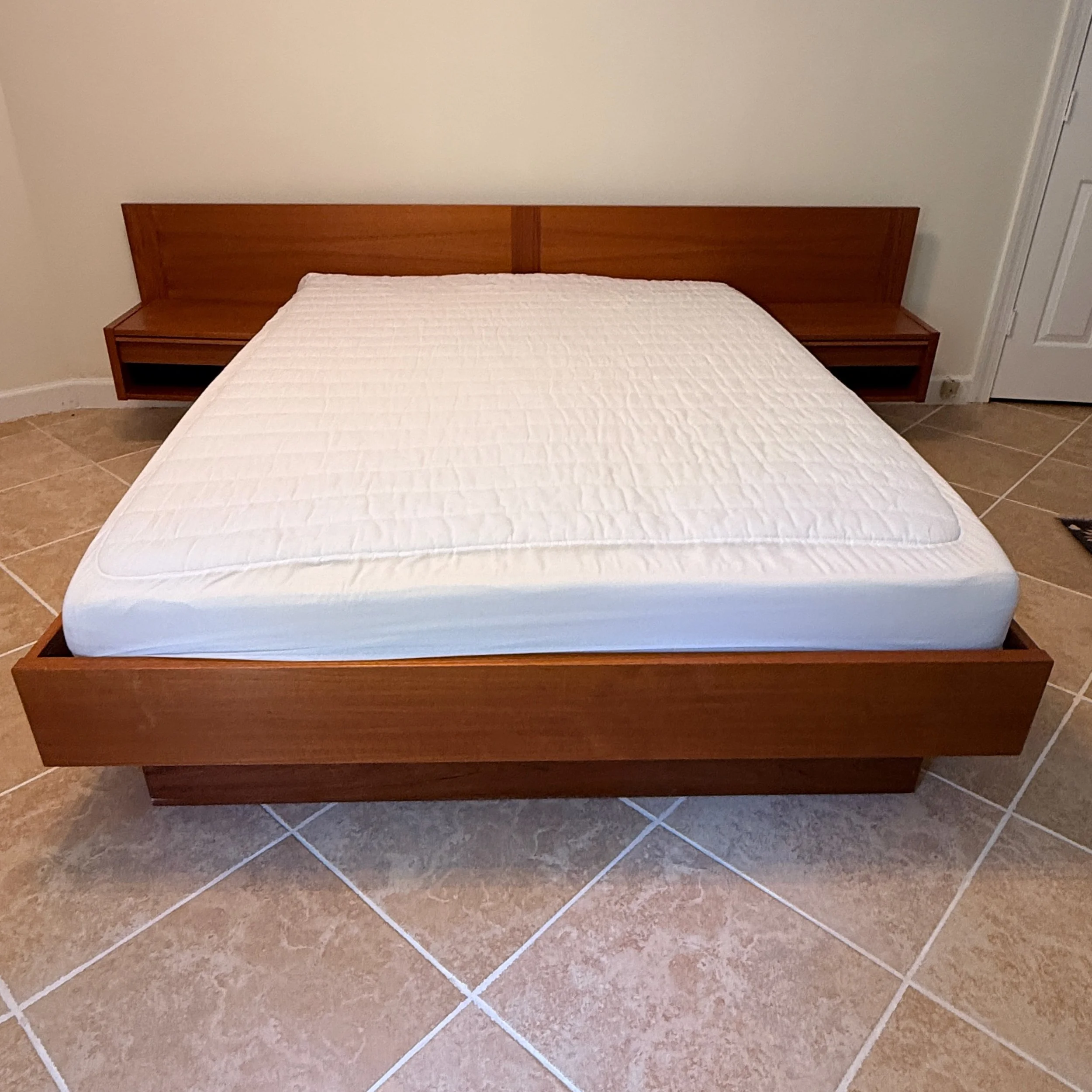 Mid Century Danish Queen Size Bed with Integrated Nightstands