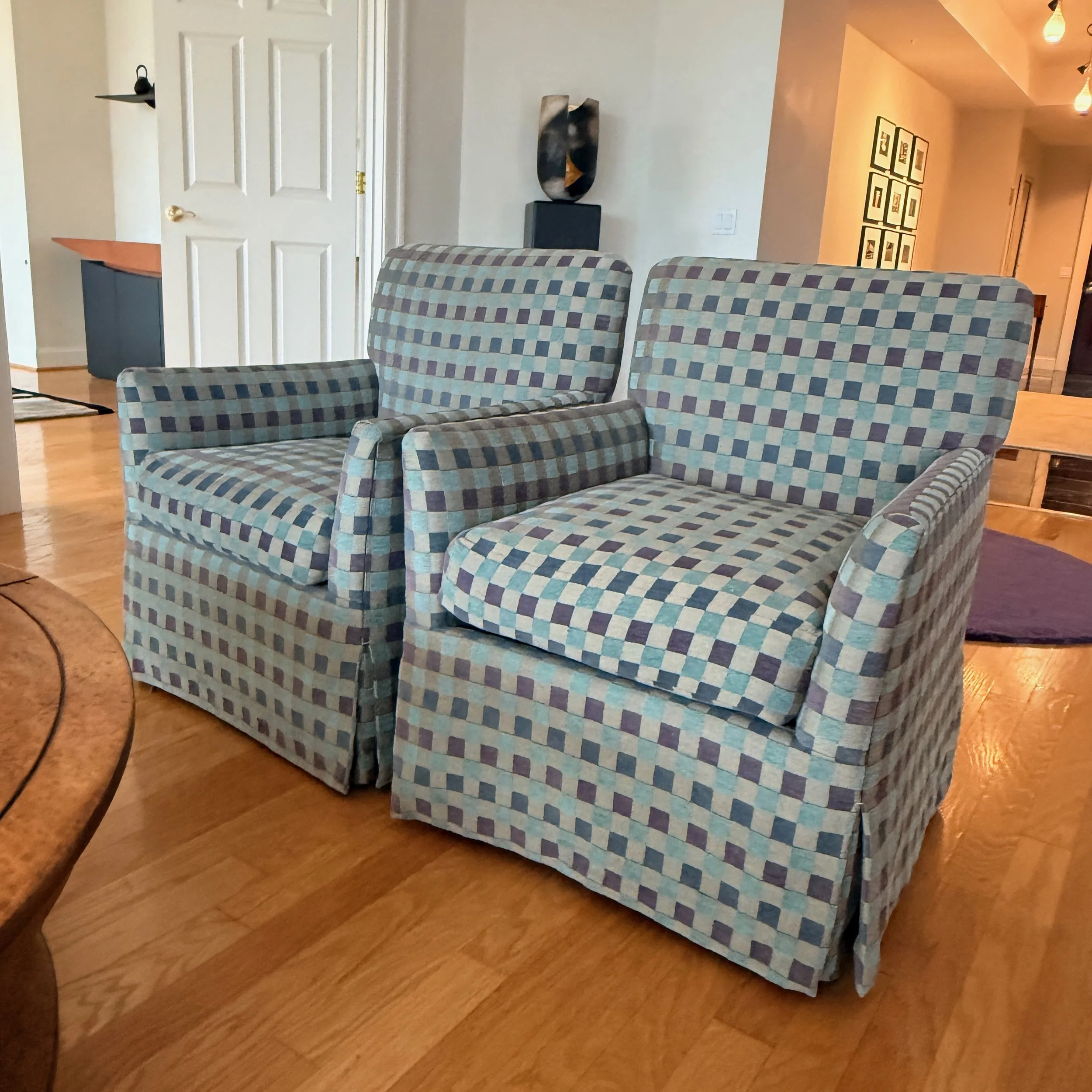 Pair R Jones Checkerboard Club Chairs