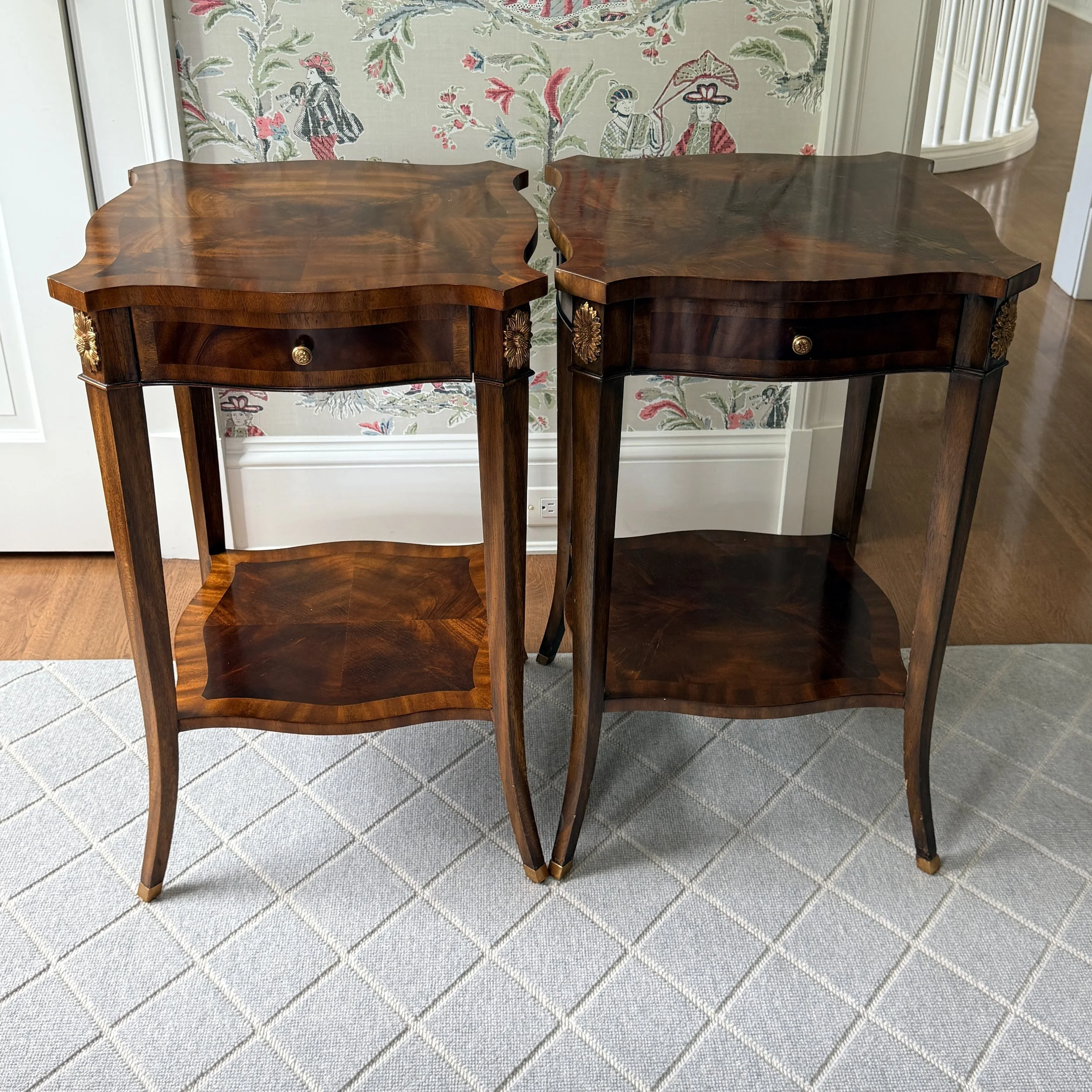 Pair of Maitland Smith Flame Mahogany Side Tables