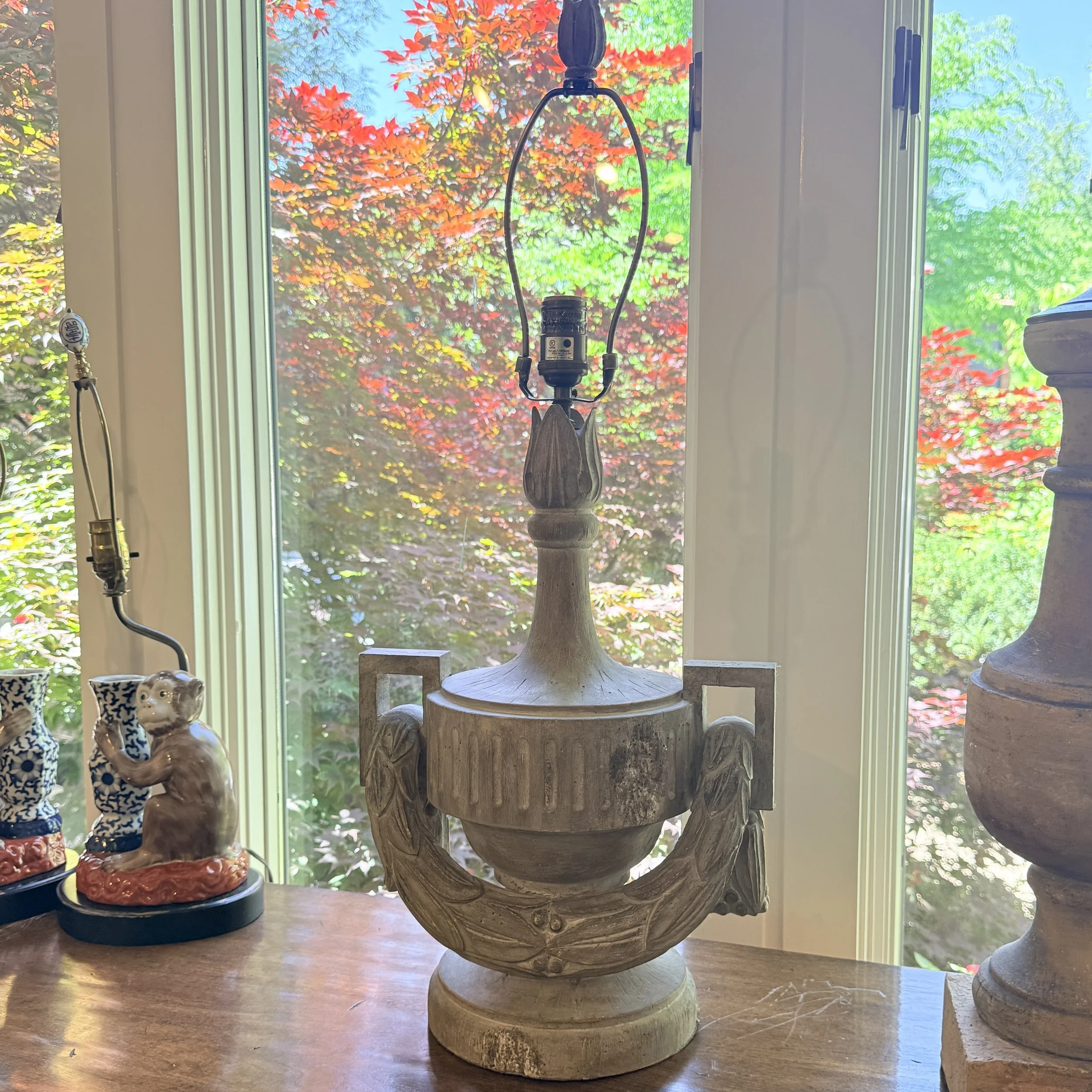 Bliss Studio Carved Wood Neoclassical Urn Lamp 