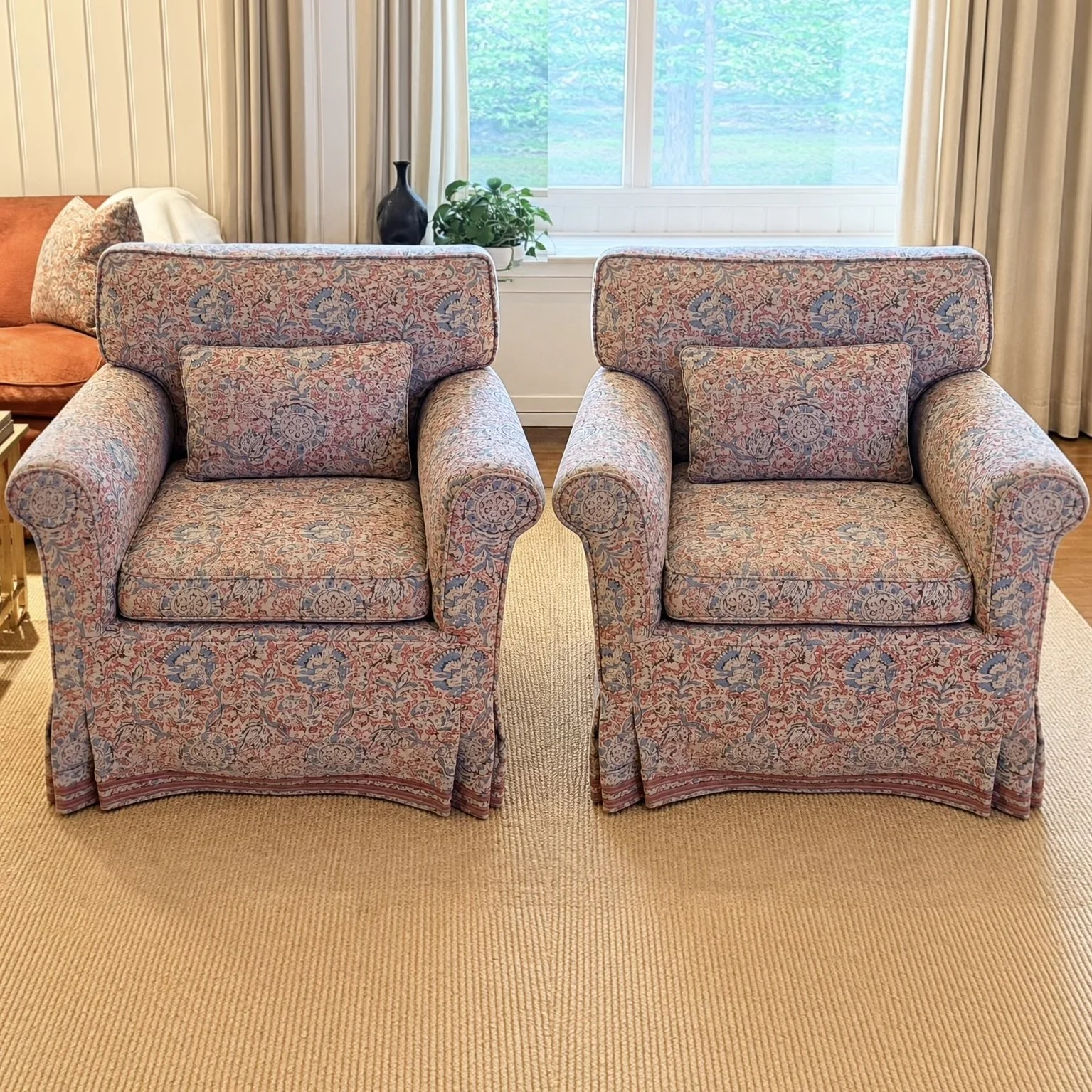 Pair of Swivel Chairs in Vintage Ralph Lauren Block Print 