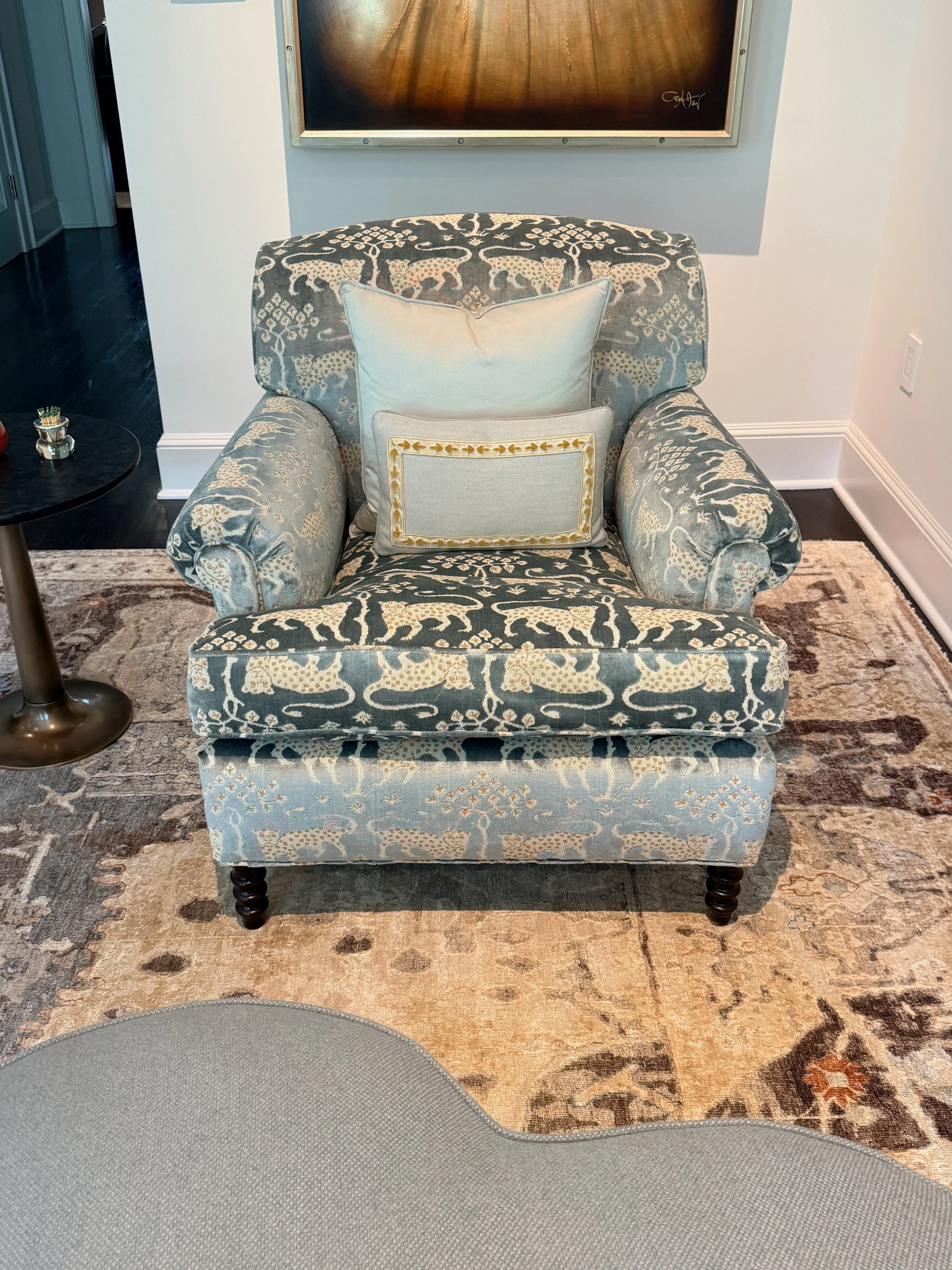 George Smith Signature Chair in Schumacher Woodland Leopard Velvet—2 available 