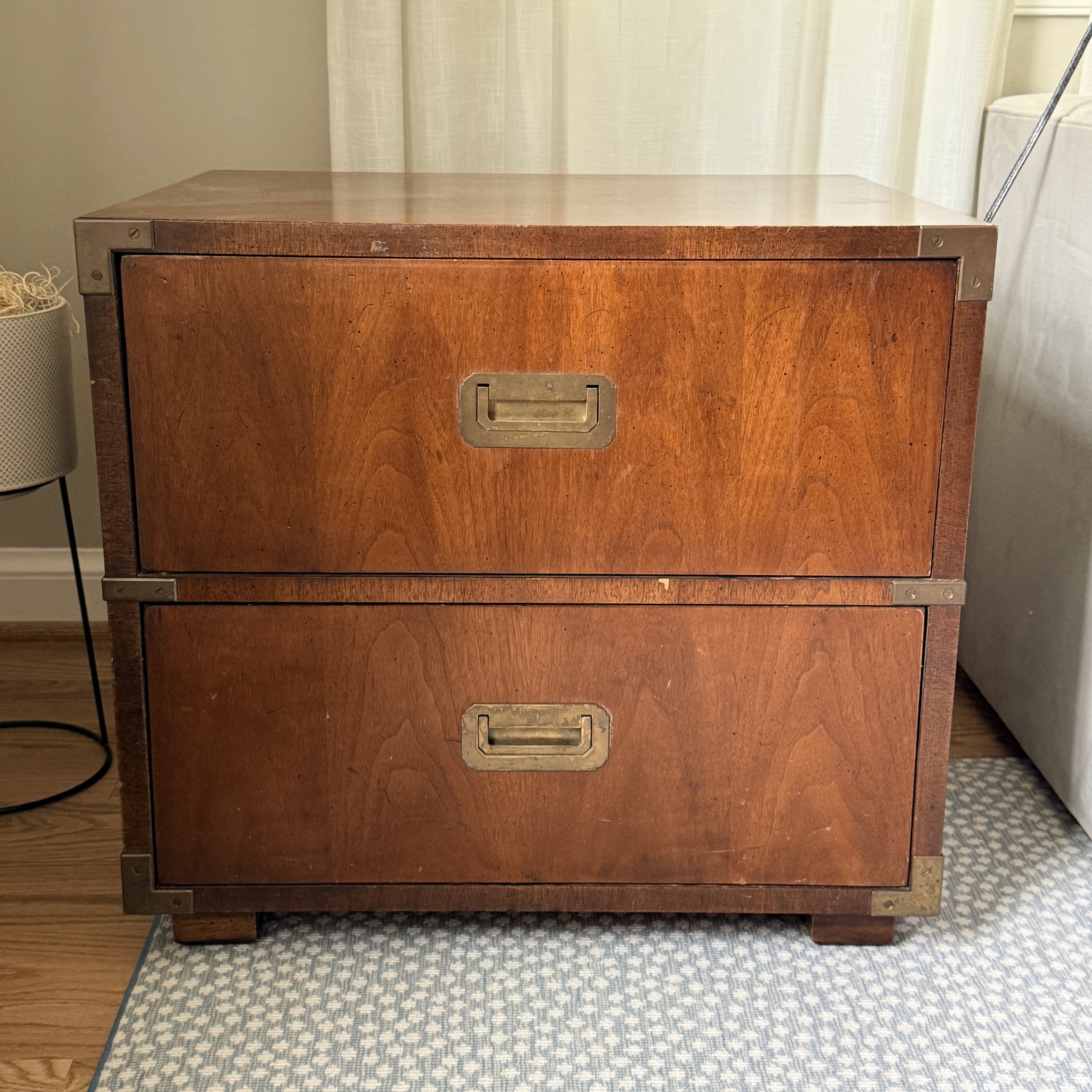 Mid-Century Henredon 2 Drawer Campaign Nightstand/Sidetable —two available