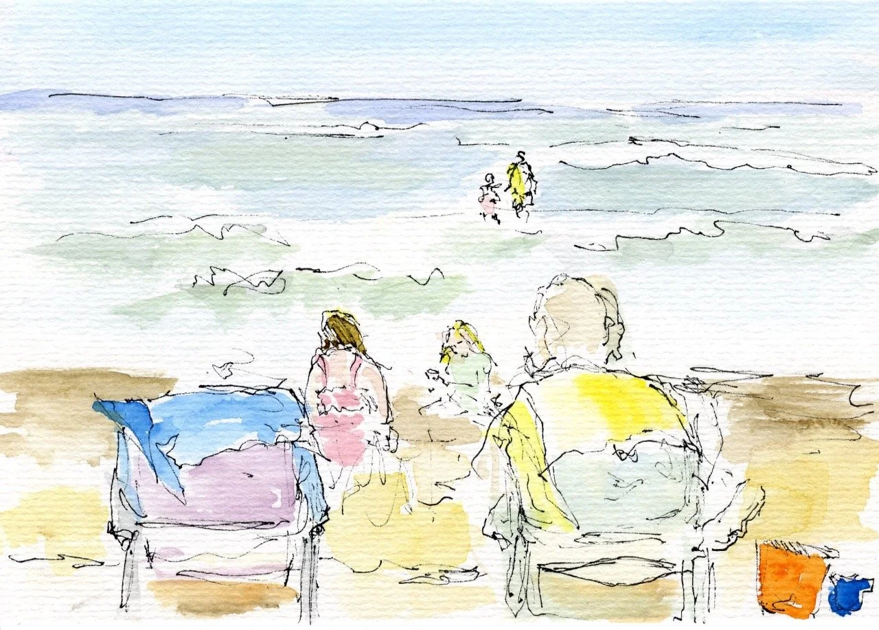 Beach Time - NC 5" x 7" Pen and Watercolor