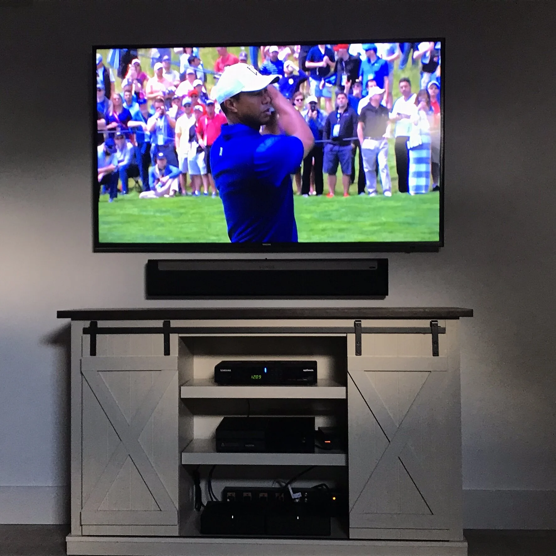 65" Samsung / Sonos Playbar in a basement rec room (Stamford, CT)