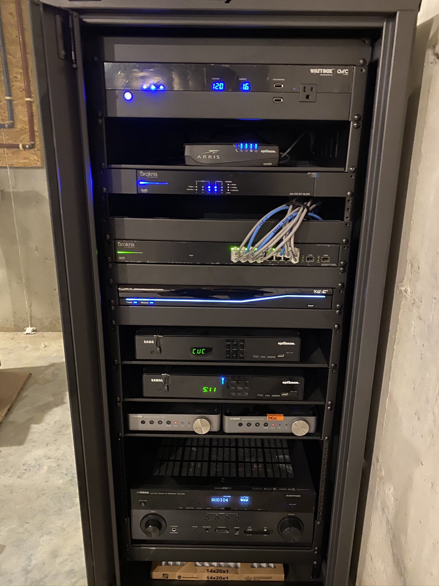 Distributed audio / video / network equipment rack.  (Southport, CT)