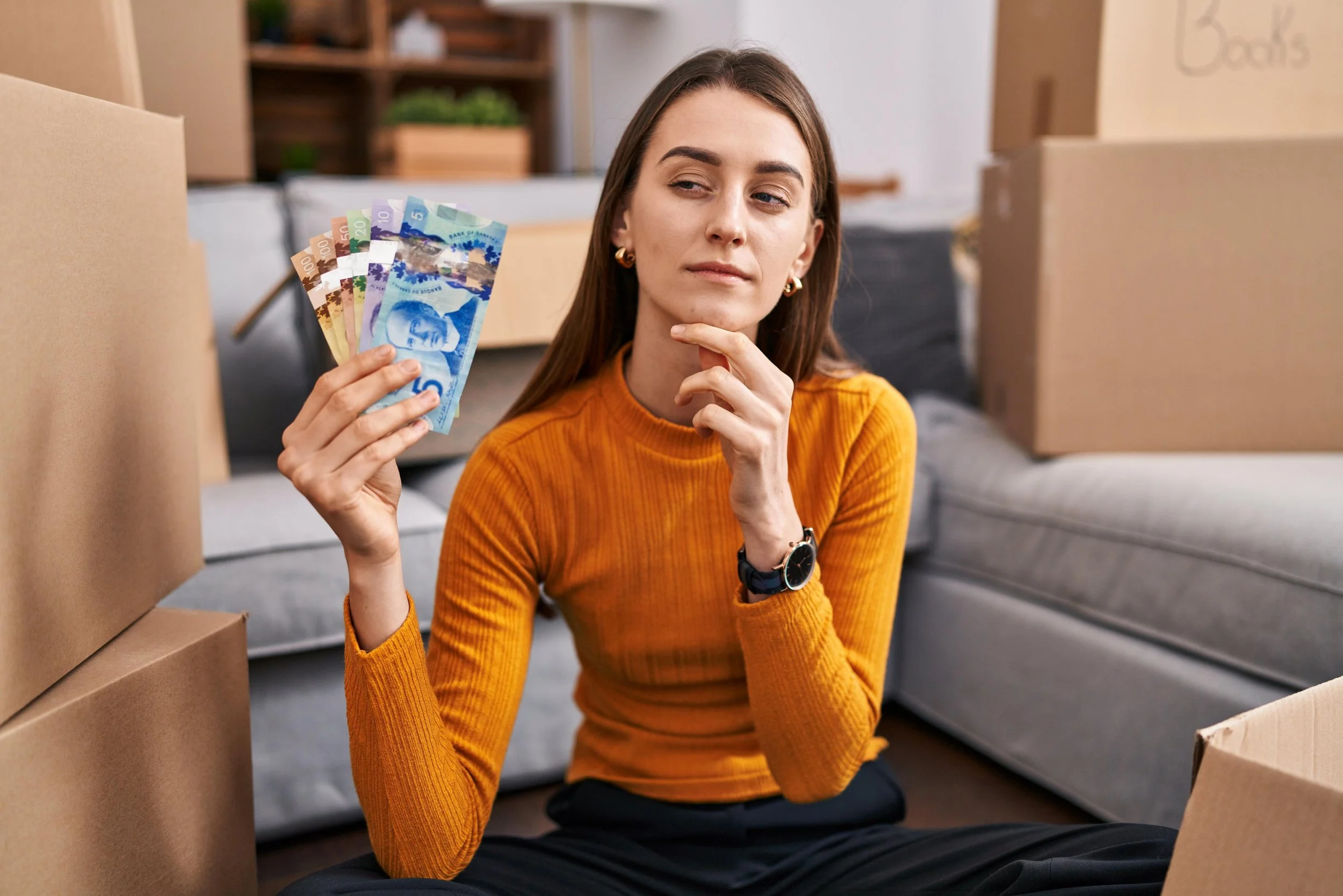 young-caucasian-woman-sitting-floor-new-home-holding-canadian-money-serious-face-thinking-about-question-with-hand-chin-thoughtful-about-confusing-idea.jpg