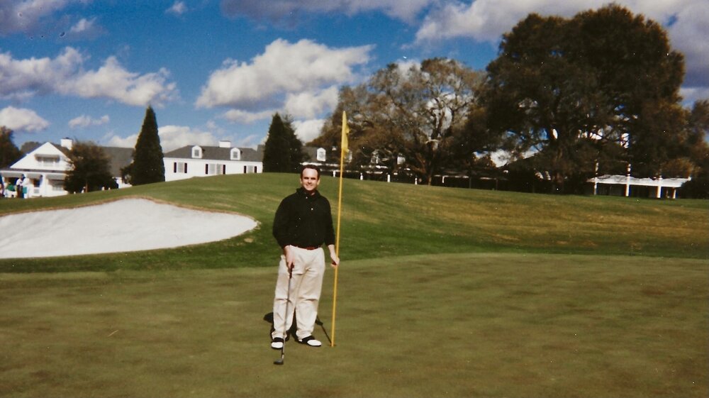  Jan. 1996 - David stands on the 9th “Carolina Cherry” green with driver in hand. Then on to the 10th “Camellia” hole. 