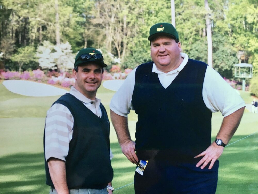  David with Ron Lawson at the 1997 Masters in front of the 13th “Azalea” hole. 