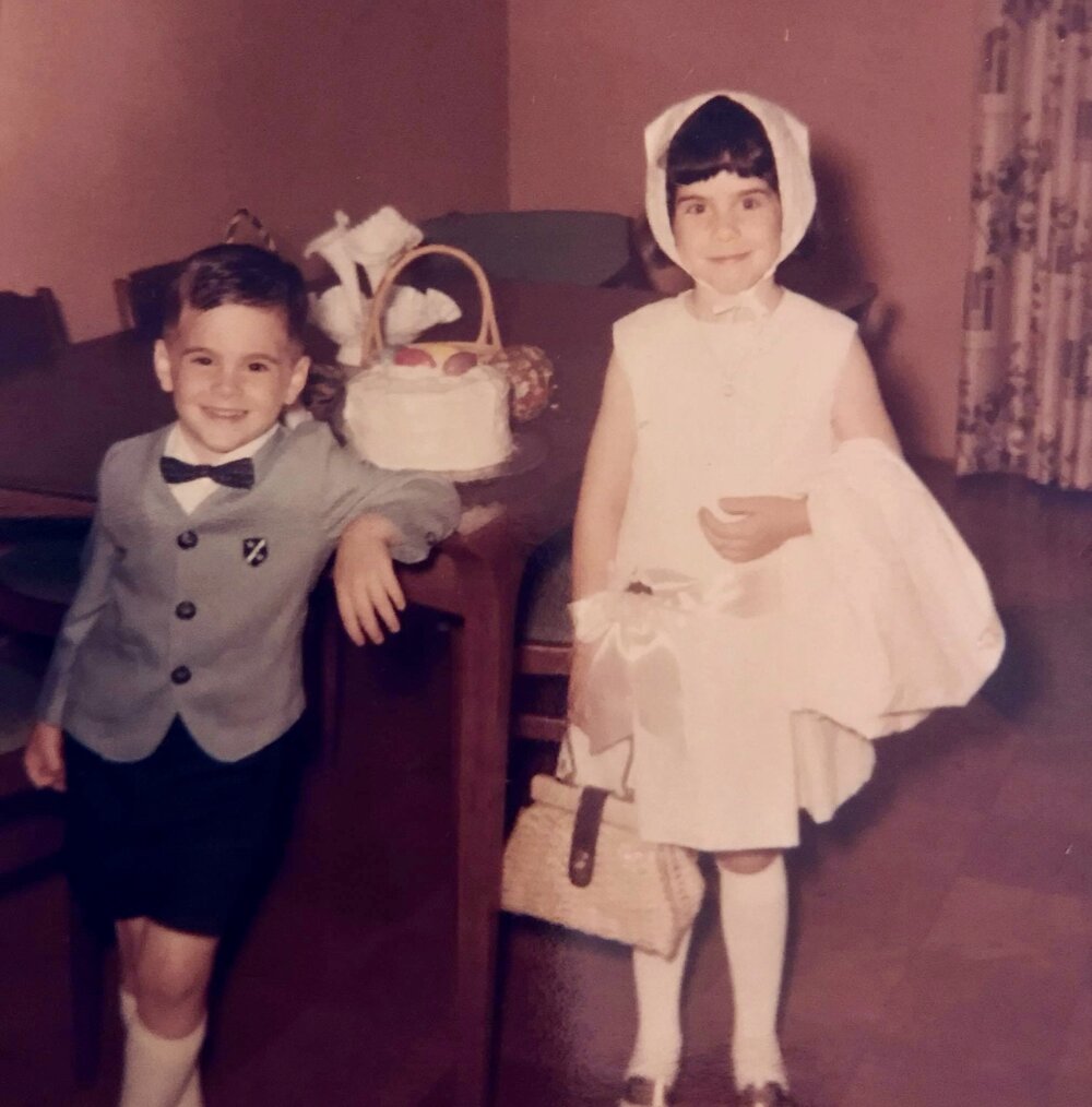  April 1967 - David with his sister, Suzanne, on Easter Sunday.   