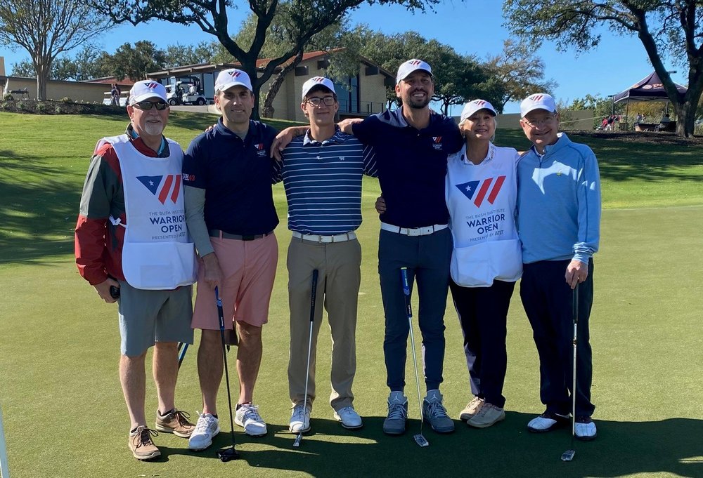  Josh’s father Phil alongside Josh and his playing partners, while competing in The Bush Institute’s 2021 Warrior Open. 