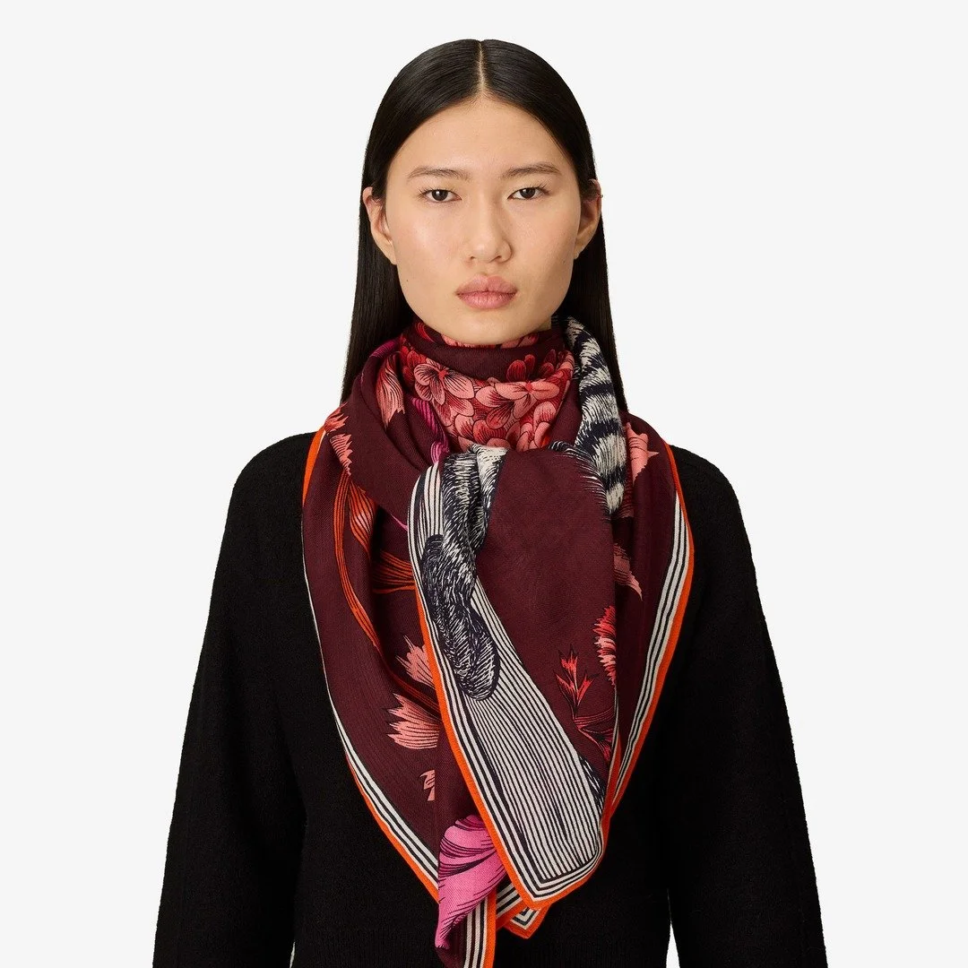 Recently arrived: one jaguar, two tigers, a flock of parrots, a forest, a lake, and the Eiffel Tower. All of them are scarves. From Inoui Editions, in store and at florodora.com.
