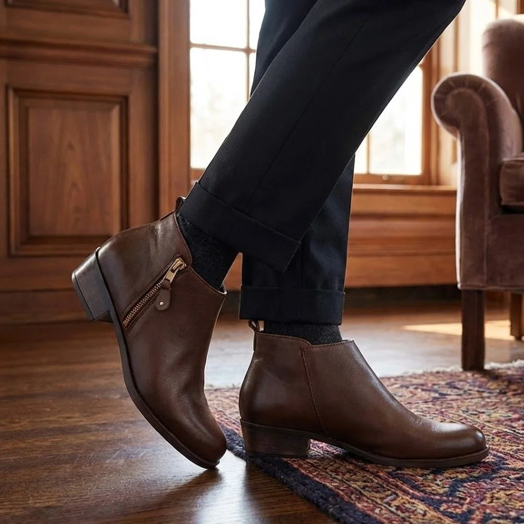 A customer favorite, in a new color!

Eric Michael's side-zip ankle boot has been a Florodora favorite for its low profile, all-day comfort, and the way it goes with almost everything. This season it's here in a rich brown leather.

Visit us at 330 S