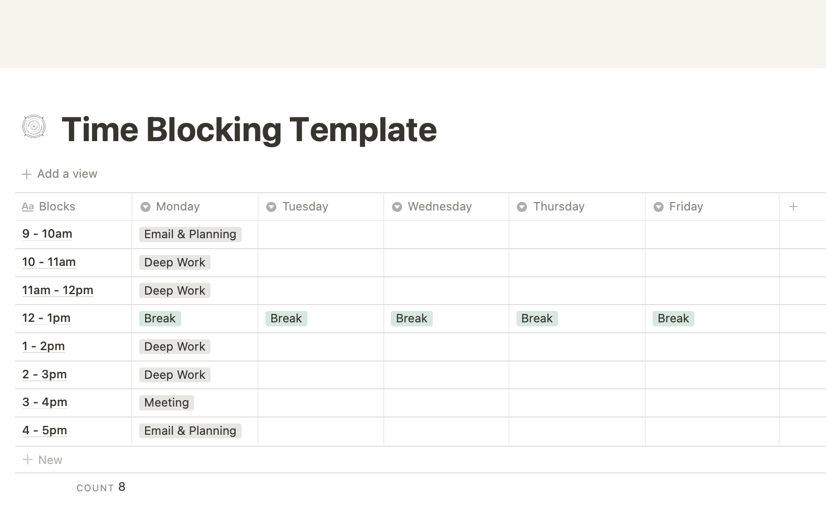 Notion Time Blocking Template