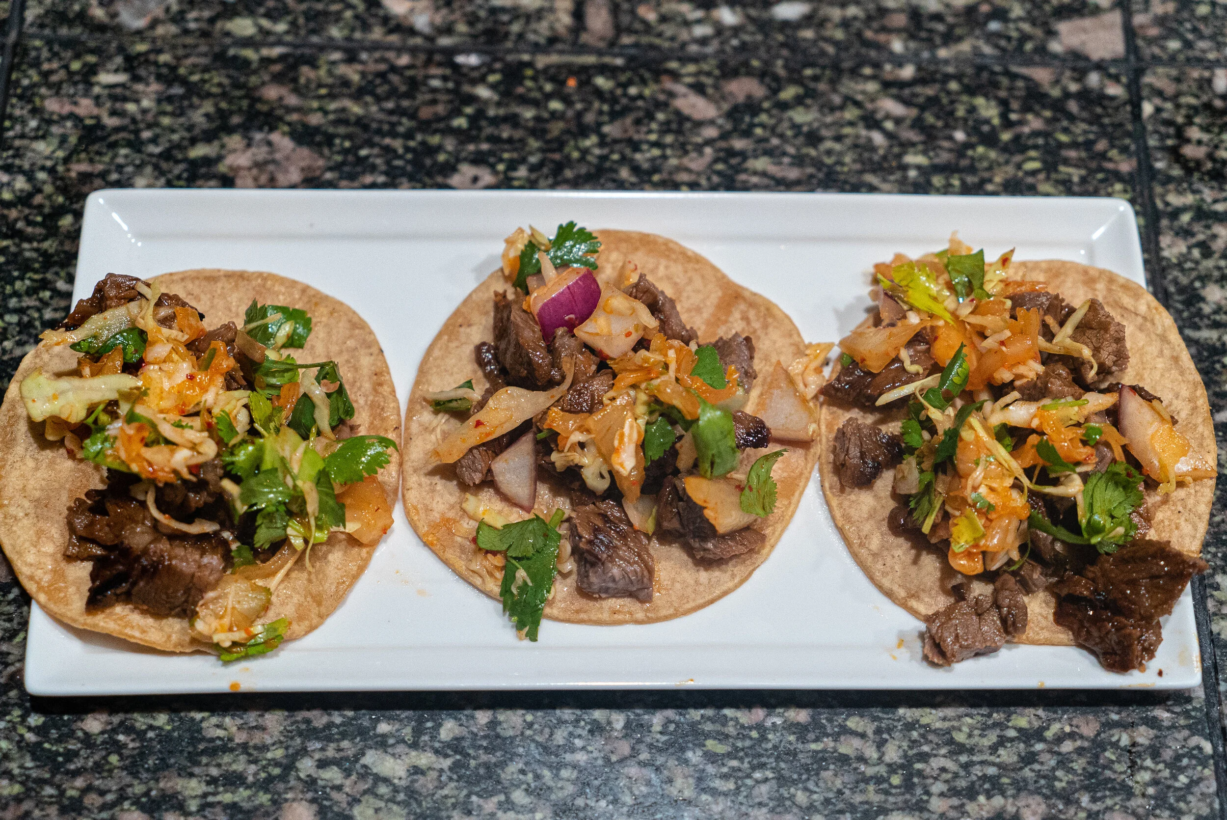 Gangnam Style Korean Steak Tacos With Spicy Kimchi Slaw